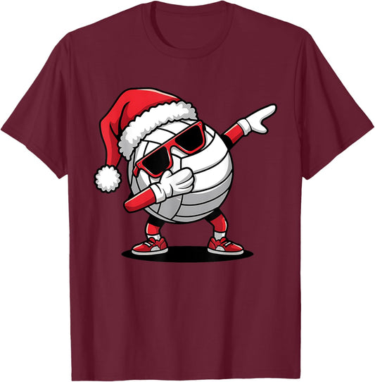 Funny Volleyball Ball Santa Hat Dabbing Xmas Pajamas Boys T-Shirt - T-Shirt | Maroon