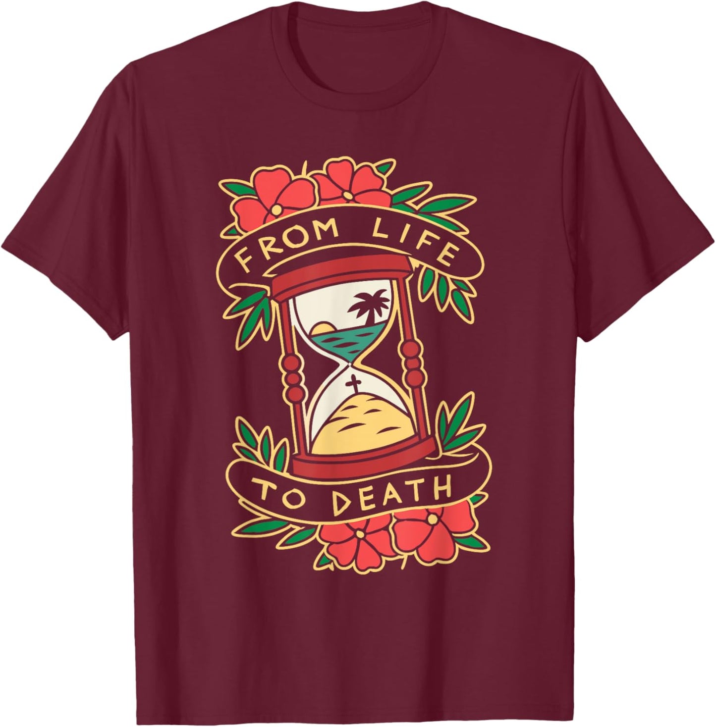 From Life to Death Symbolic Hourglass T-Shirt - T-Shirt | Maroon