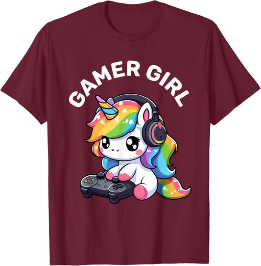 Gamer Girl Unicorn Gaming Cute Video Game Women Girls T-Shirt - T-Shirt | Maroon