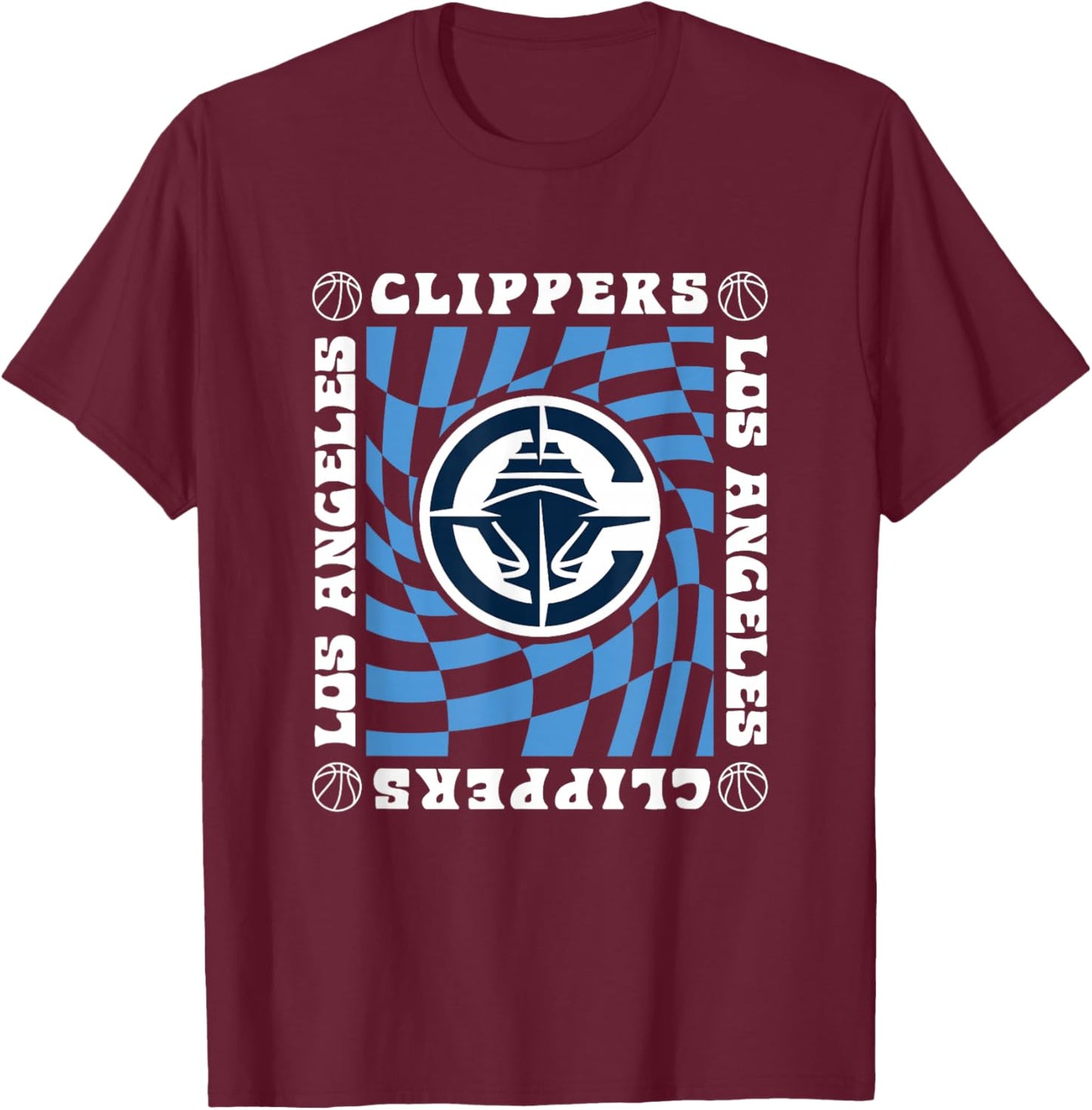 NBA Los Angeles Clippers Retro Checkerboard Wave T-Shirt - T-Shirt | Maroon