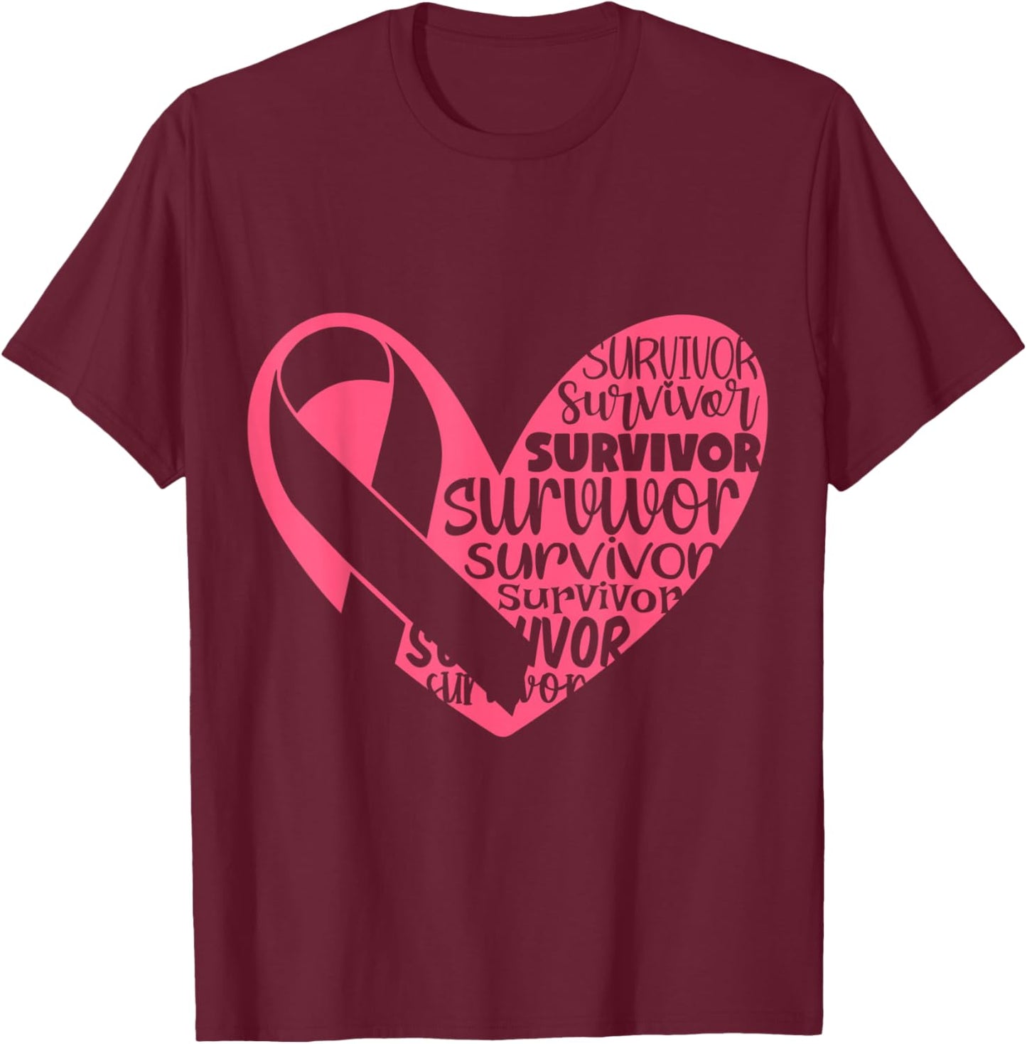 Survivor Heart Breast Cancer Awarenes T-Shirt - T-Shirt | Maroon