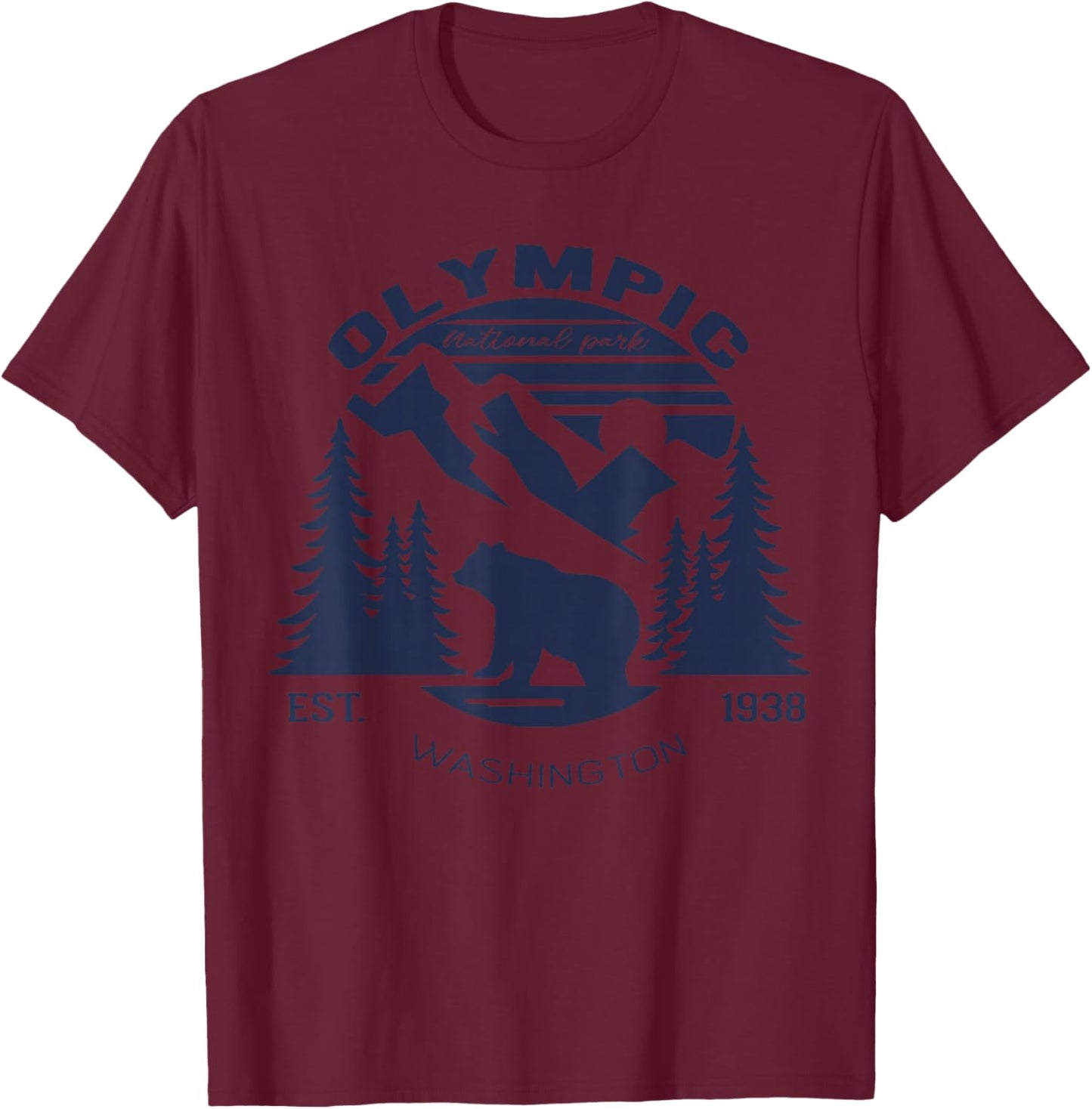 Retro Vintage Olympic National Park for kids Hiking Camping T-Shirt - T-Shirt | Maroon