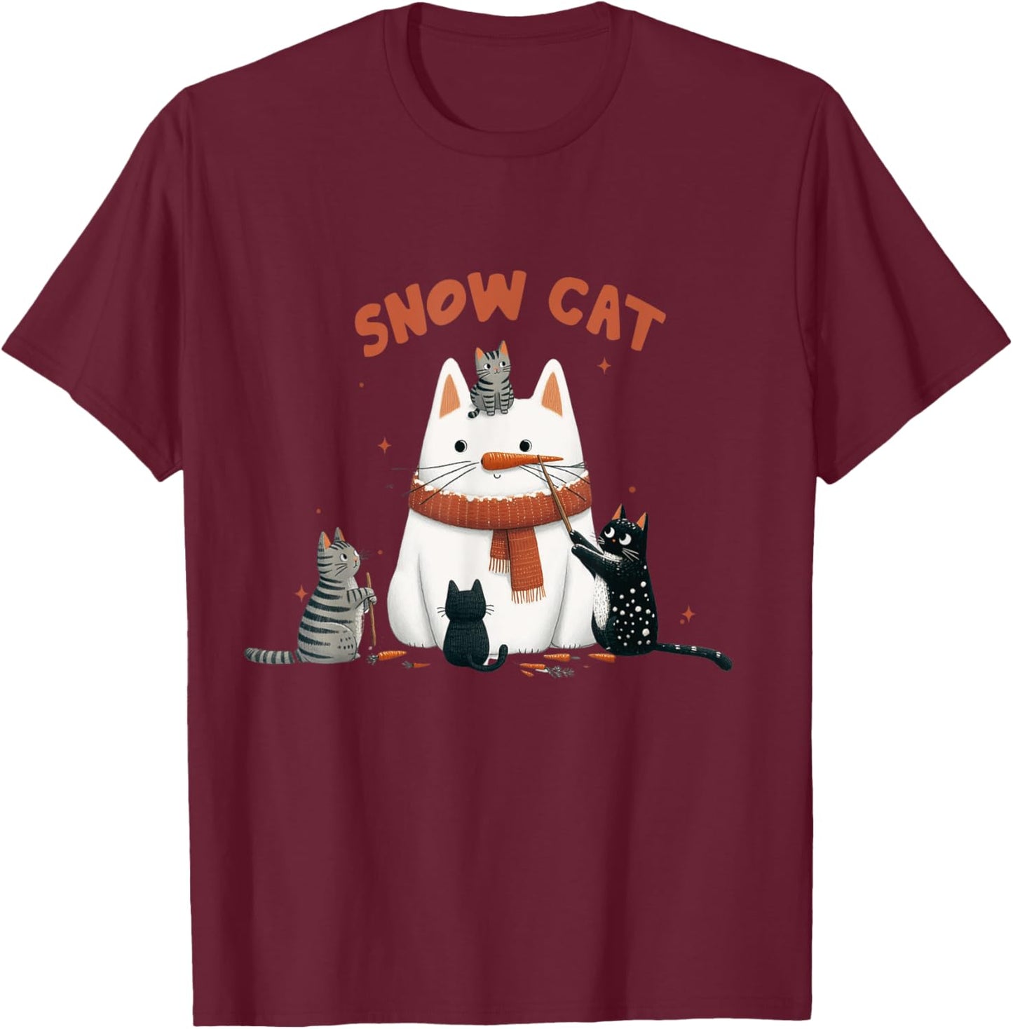 Funny Snow Cat Snowman Christmas Cat T-Shirt - T-Shirt | Maroon