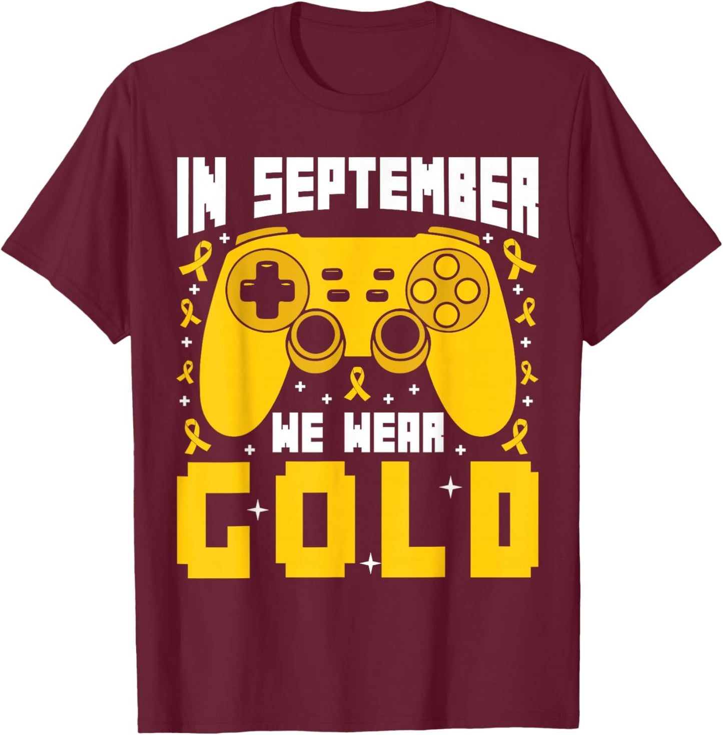 In September We Wear Gold Gaming Childhood Cancer Boys Kids T-Shirt - T-Shirt | Maroon