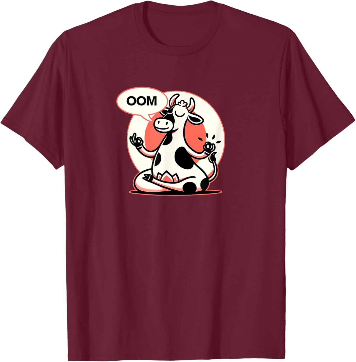 Funny Cow Namaste Yoga Lotus Position Yoga Cow T-Shirt - T-Shirt | Maroon