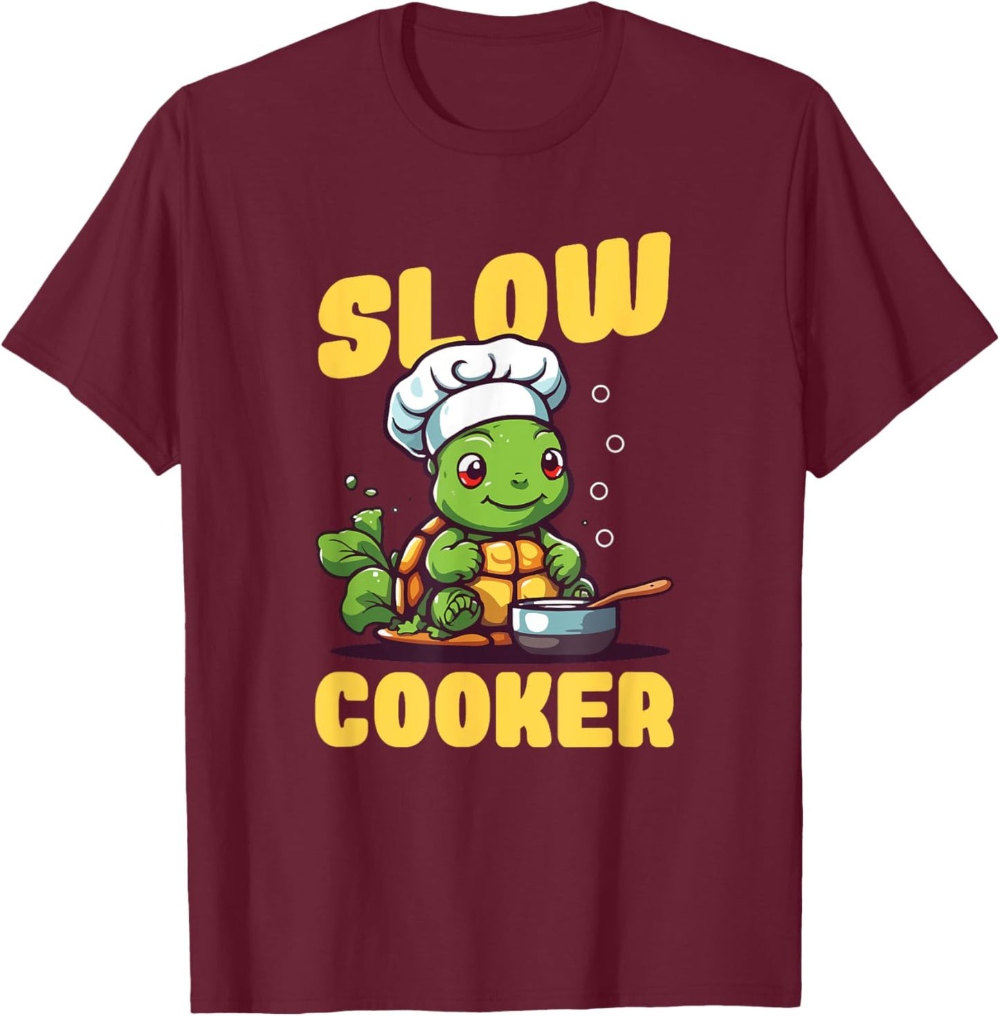 Funny Turtle Slow Cooker Chef Tortoise Cooking T-Shirt - T-Shirt | Maroon
