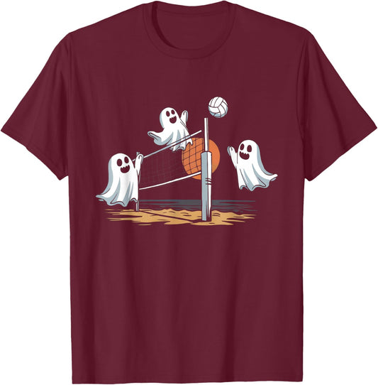 Funny Volleyball Halloween Ghost-Volleyball Sports Lovers T-Shirt - T-Shirt | Maroon