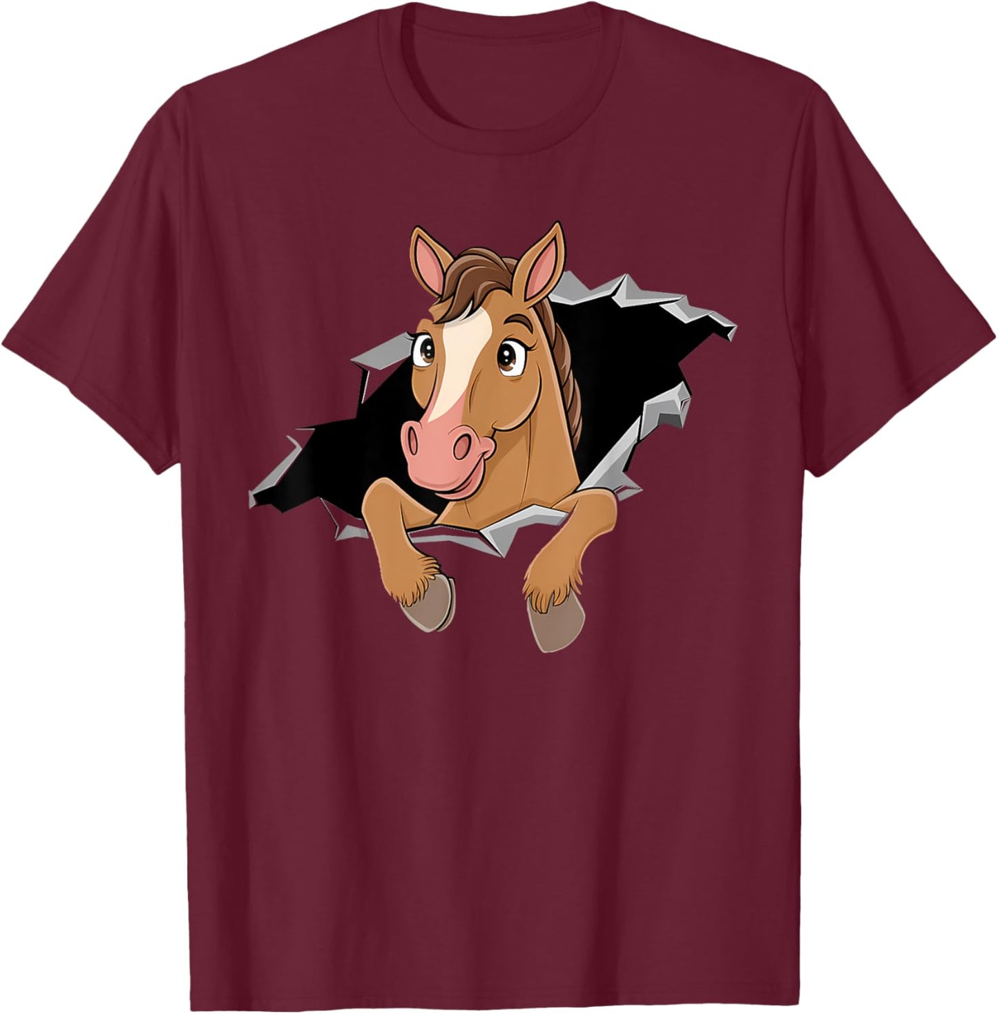 Horse Riding Lover Gift Co. Funny Horse Riding - -Adults/Kids, Black, Small, Short Sleeve, Classic Fit, Cotton Blend, U-Neck, , Cartoon, Birthday T-Shirt - T-Shirt | Maroon