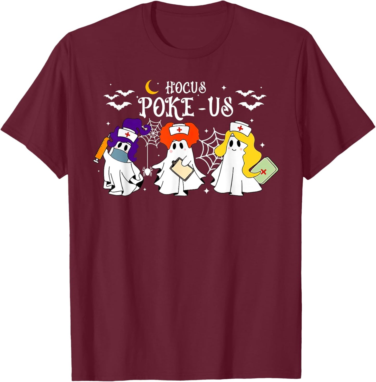 Hocus Poke-us Witch Nurse Halloween Medical Lab Tech Spooky T-Shirt - T-Shirt | Maroon