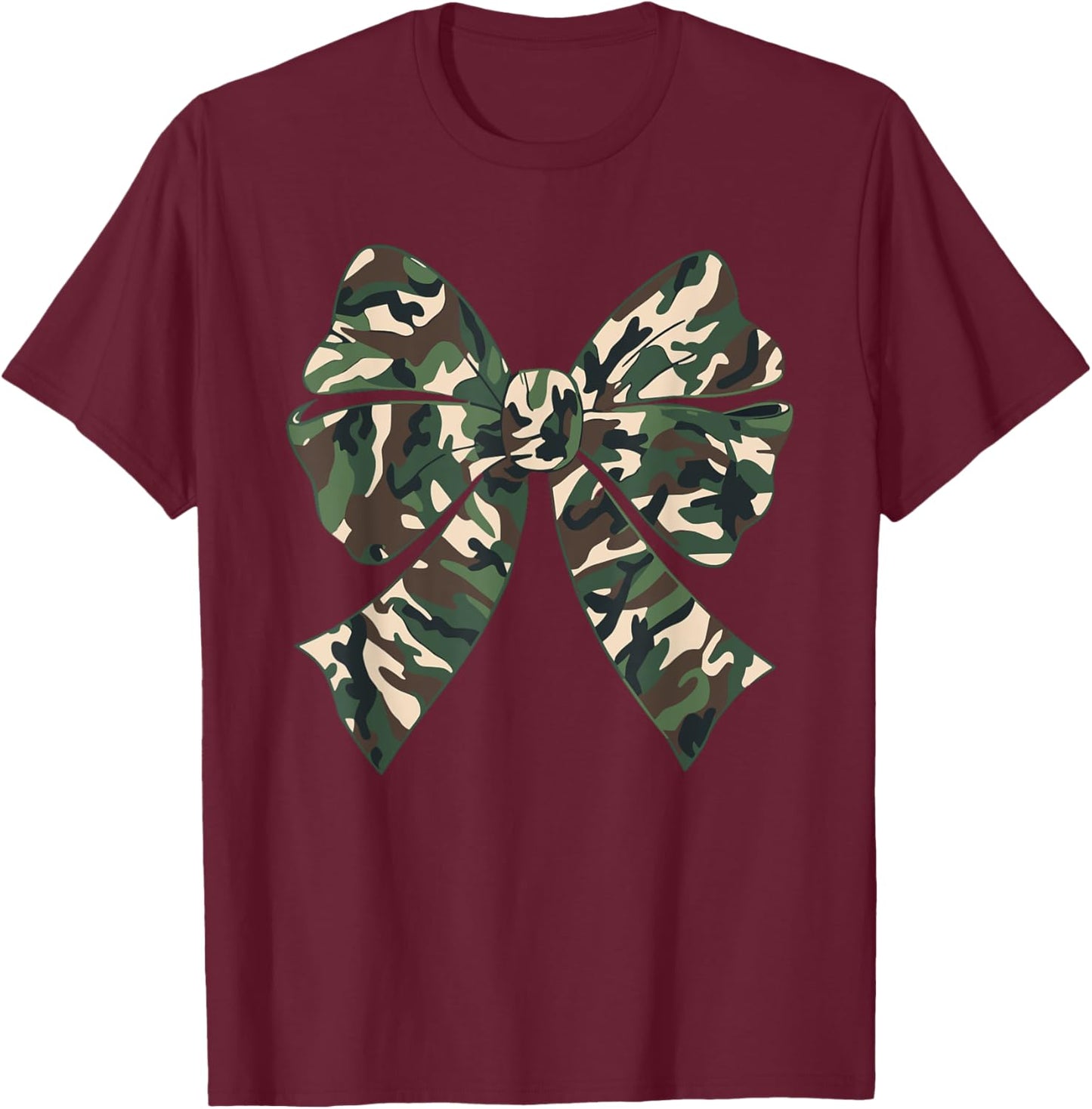 Camouflage Old Camo Bow Camo Coquette Bow Hunting Women Girl T-Shirt - T-Shirt | Maroon