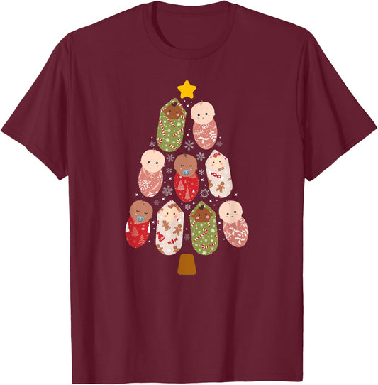 Mother Baby Nurse Christmas Tree Mom Baby Nurse Xmas Party T-Shirt - T-Shirt | Maroon