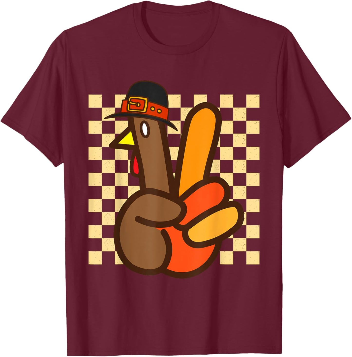Cool Peace Sign Turkey Hand Thanksgiving Hippie Men Women T-Shirt - T-Shirt | Maroon