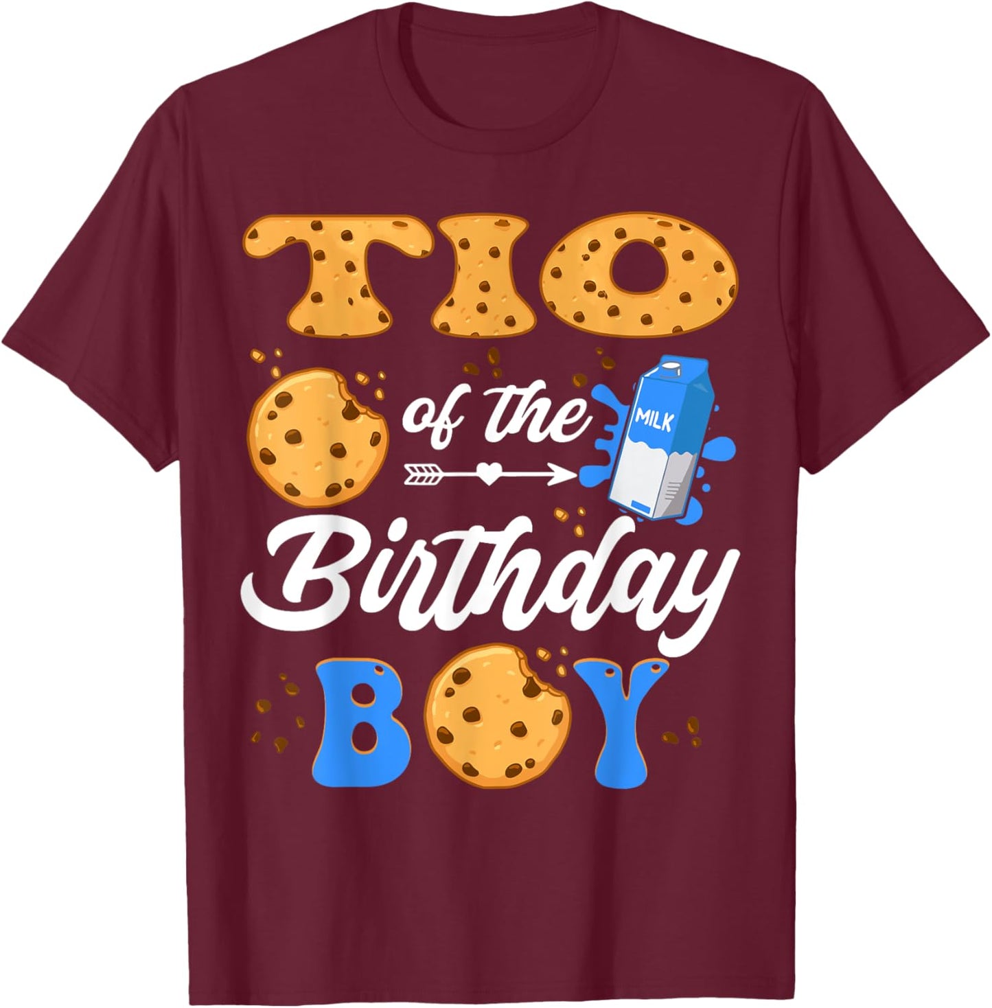 Tio Of The Birthday Boy Milk And Cookies 1St Birthday T-Shirt - T-Shirt | Maroon