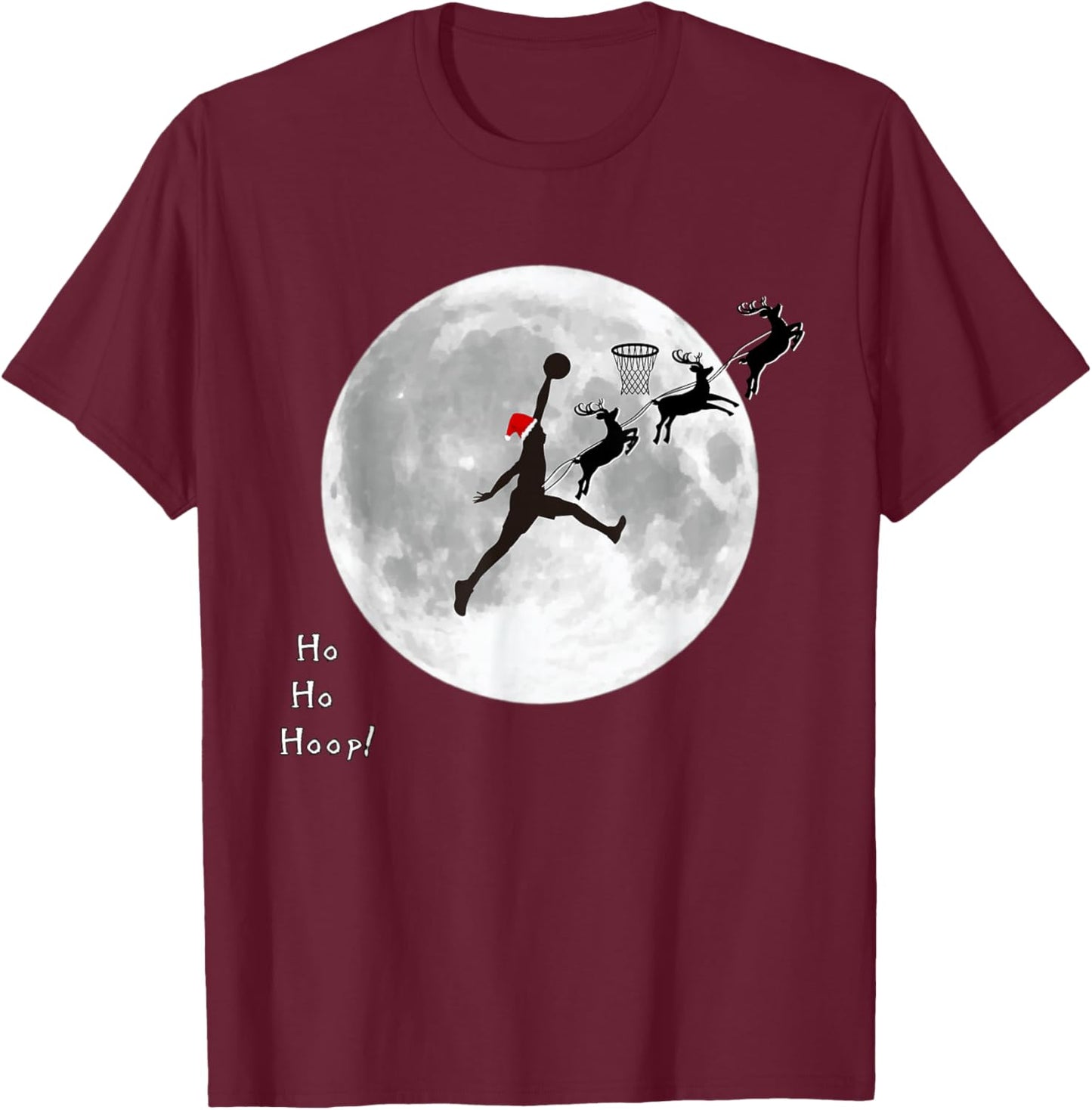 Funny Christmas Santa Basketball – Ho Ho Hoop Sports Gift T-Shirt - T-Shirt | Maroon