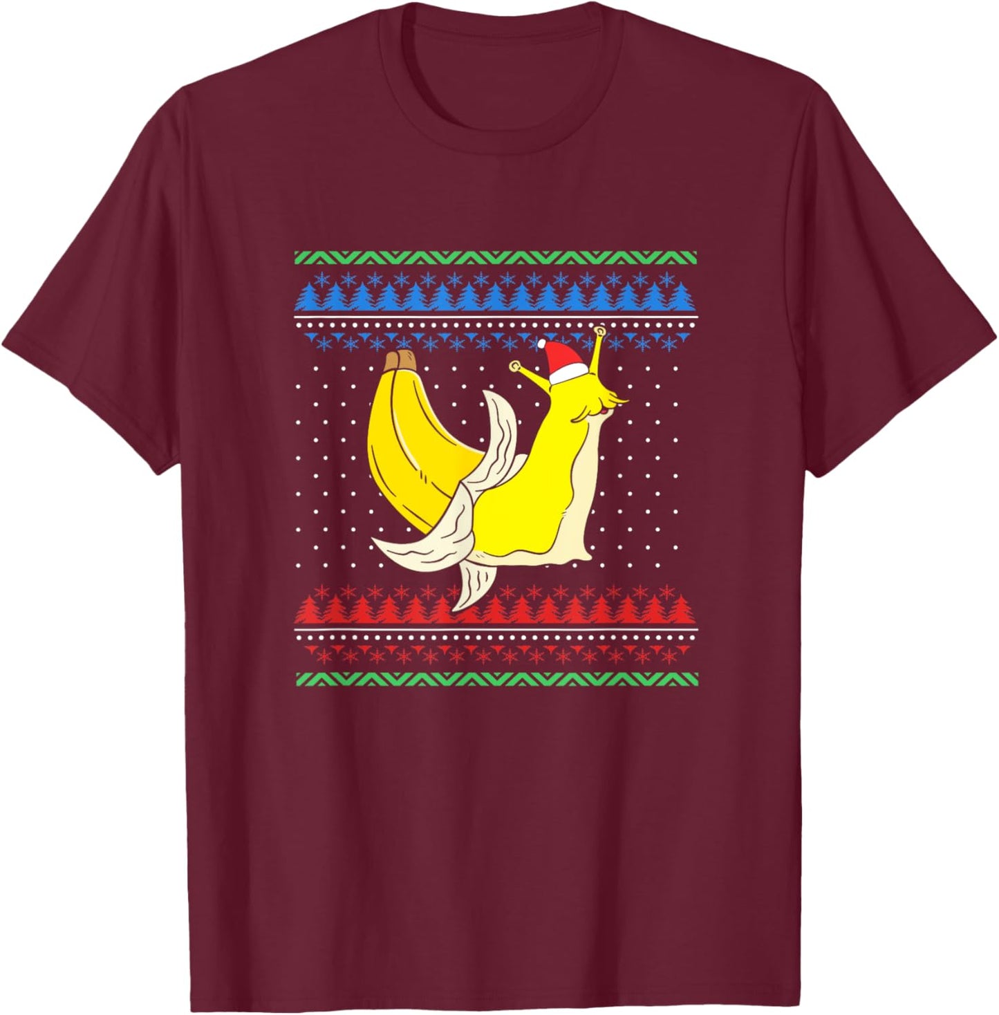 Christmas Banana Slug With Christmas Hat T-Shirt - T-Shirt | Maroon