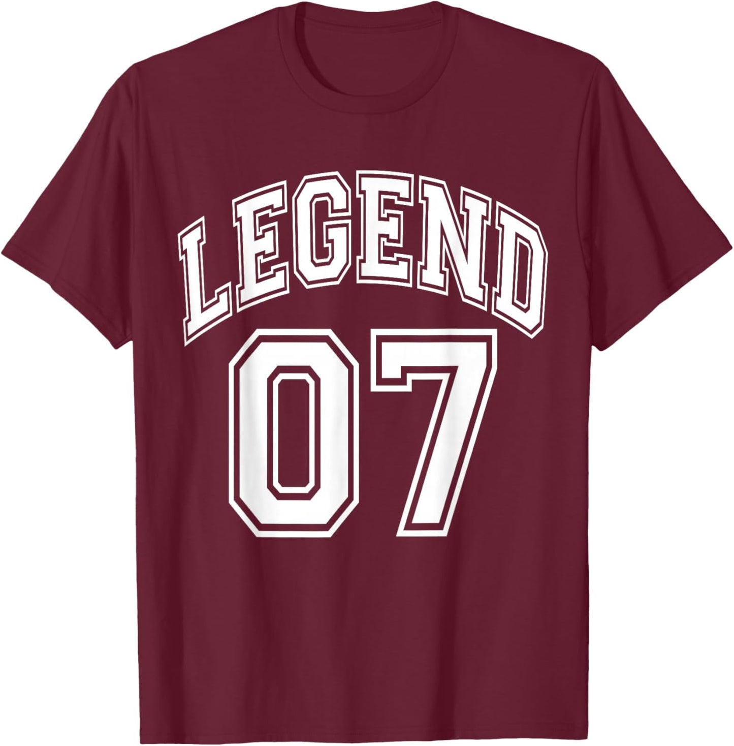 Legend 07 Number Varsity Team - 07th Birthday & 07 Years Old T-Shirt - T-Shirt | Maroon