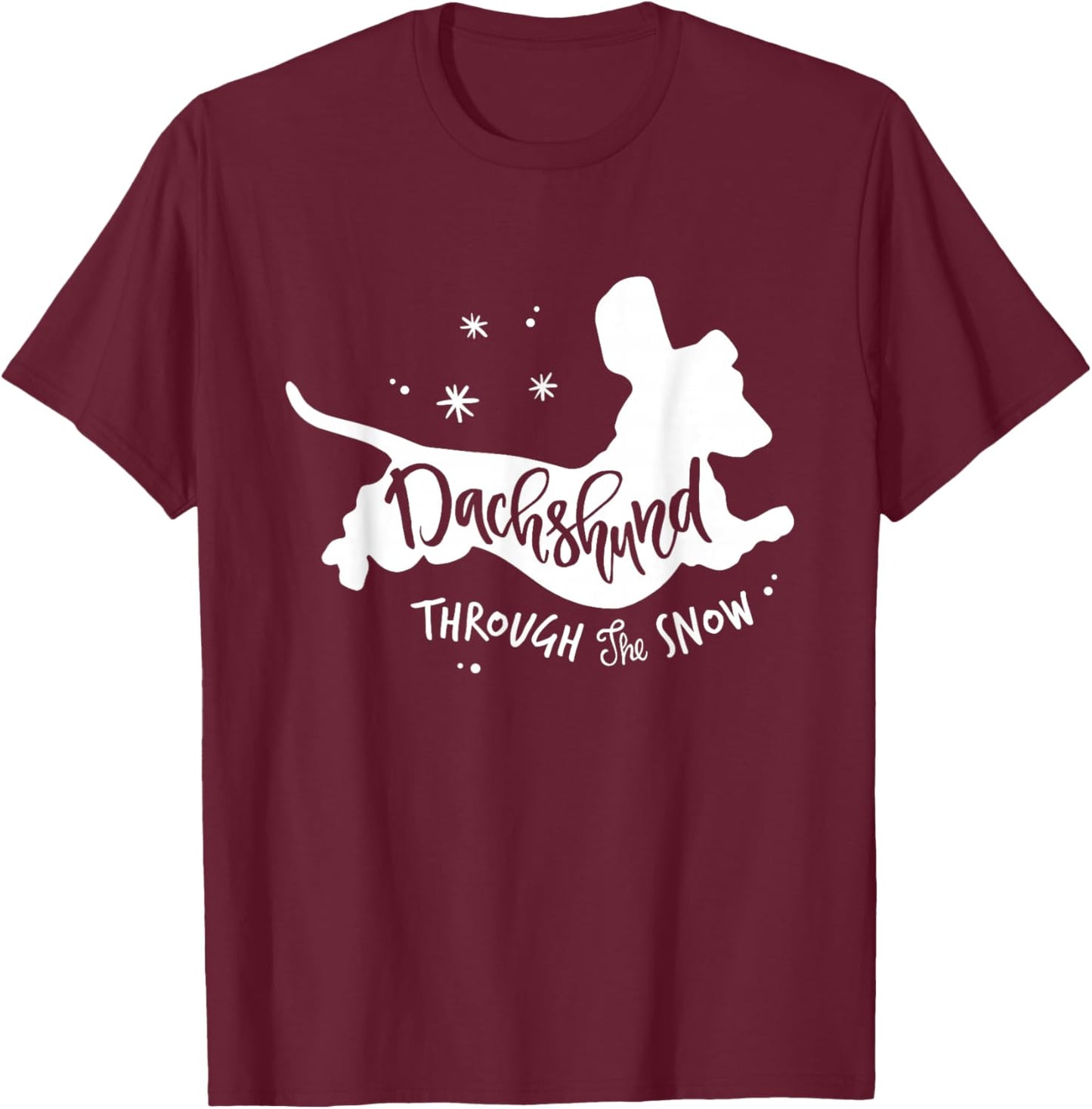 Funny Wiener Dachshund Through the Snow Dog Lovers Christmas T-Shirt - T-Shirt | Maroon