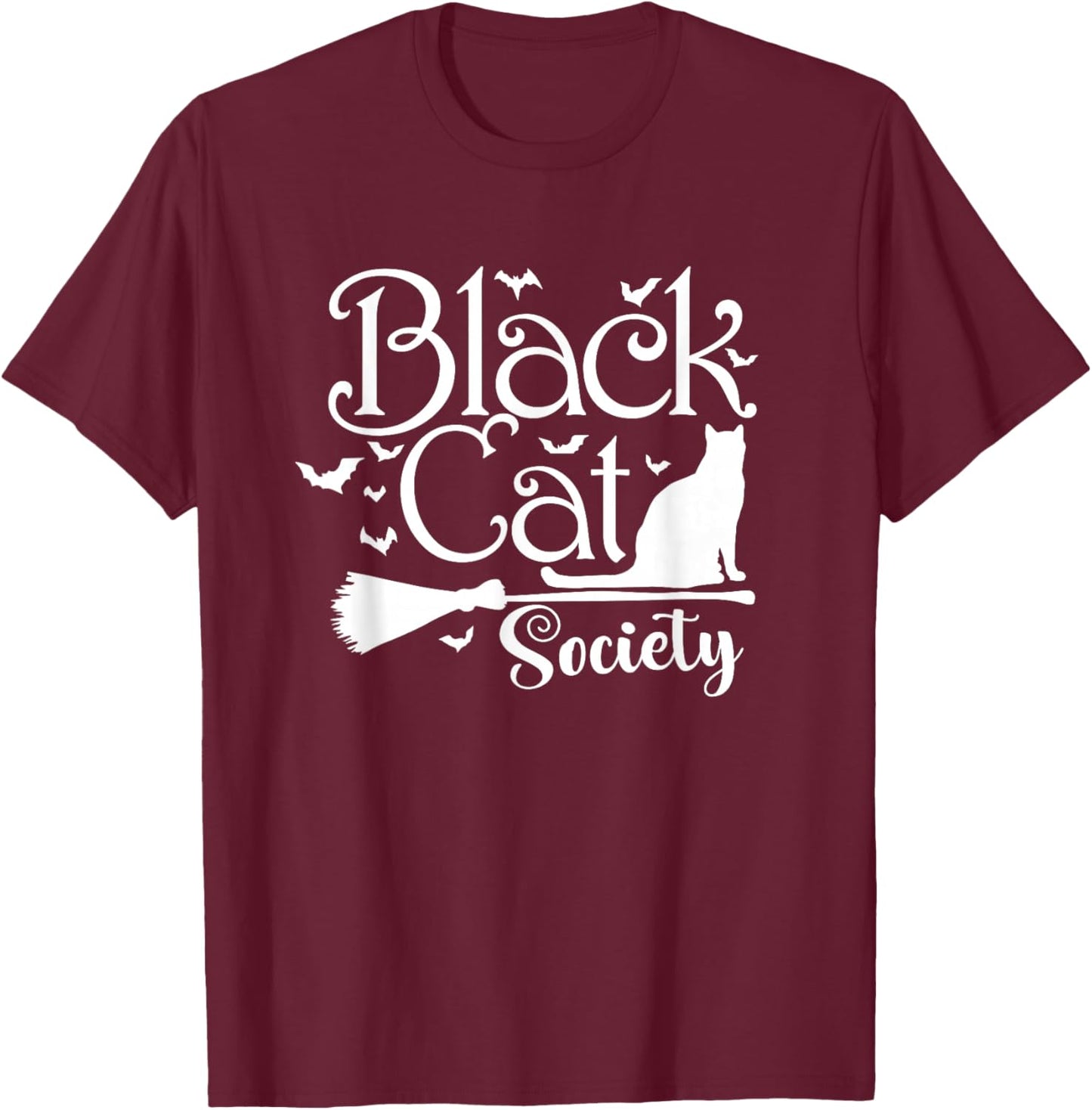 Black Cat Society Halloween T-Shirt - T-Shirt | Maroon