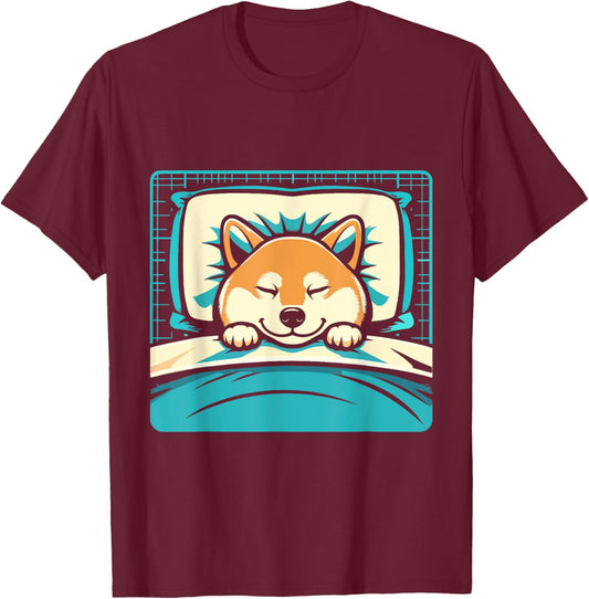 Funny Sleeping Shiba Inu Shirt Lazy Doge Napping Dog Lover Men Women Girls Kids T-Shirt - T-Shirt | Maroon