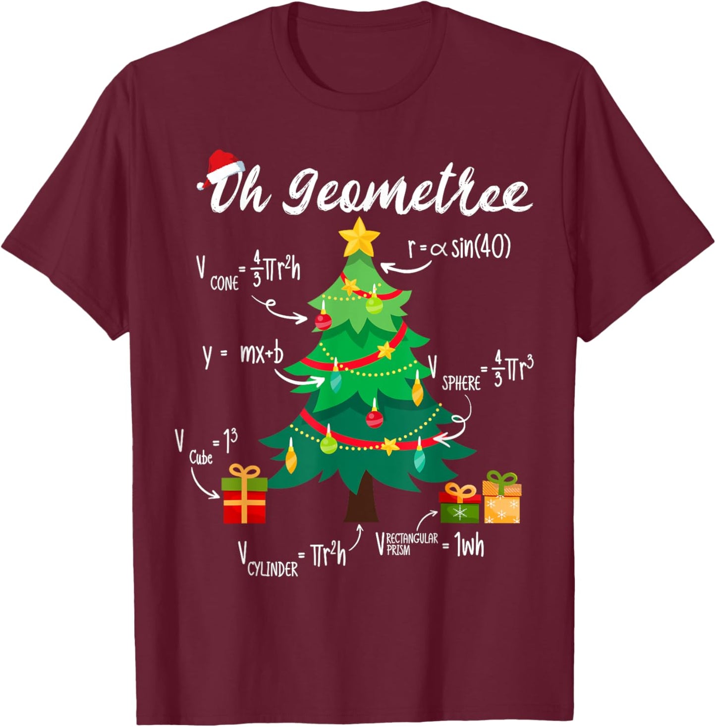 Oh Geometree Funny Christmas Tree Geometry Math Teacher Xmas T-Shirt - T-Shirt | Maroon