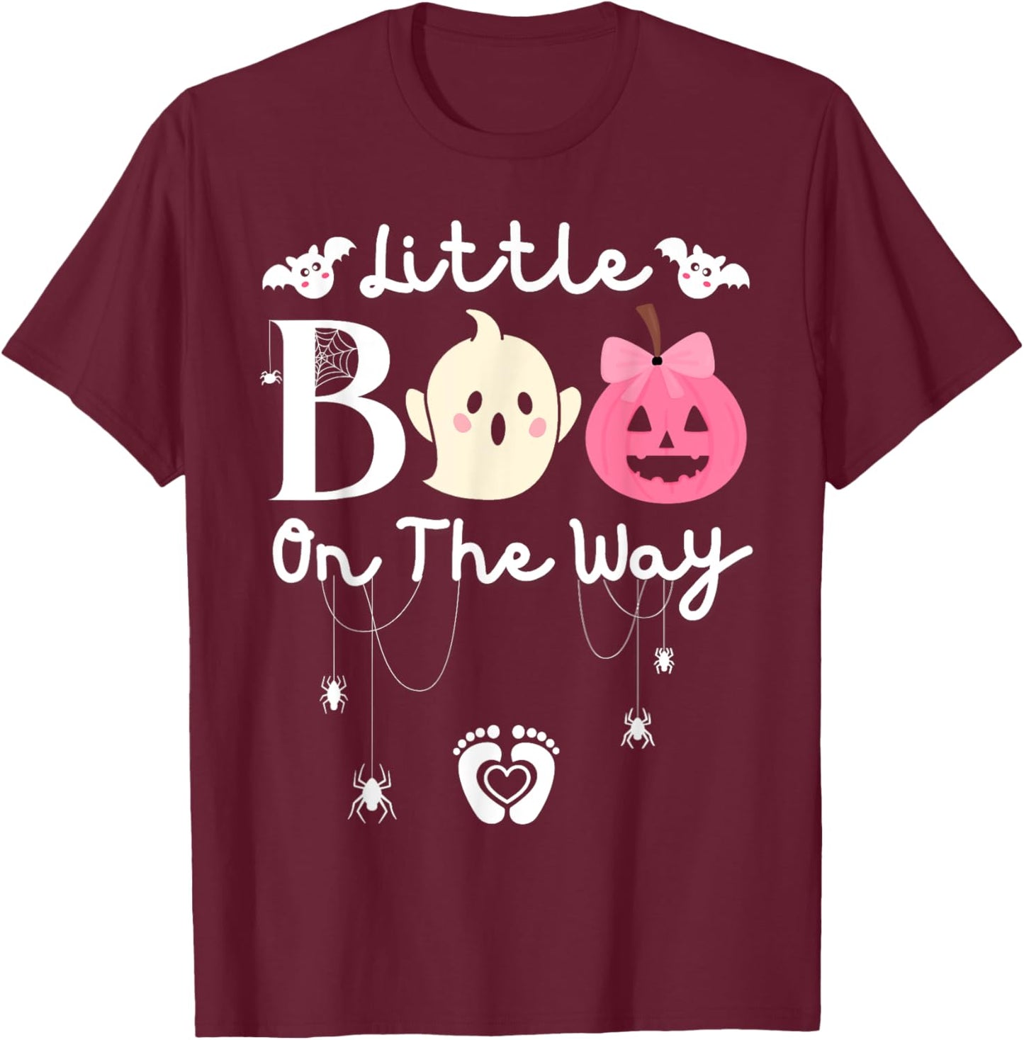 Little Boo On The Way-Halloween Girls Pregnancy Announcement T-Shirt - T-Shirt | Maroon