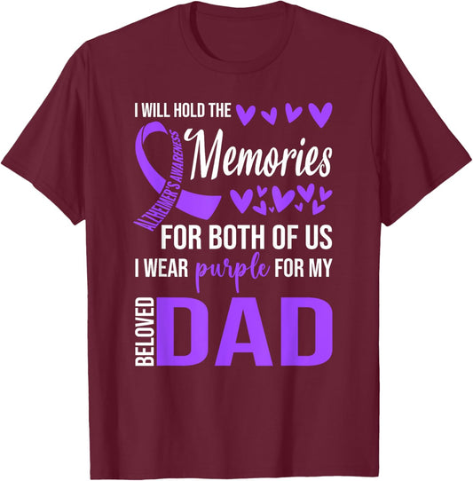 Alzheimer's Awareness Shirt Purple Ribbon Memories for Dad T-Shirt - T-Shirt | Maroon