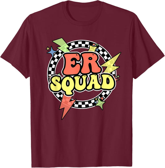 Retro ER Squad Halloween Emergency Nurses Day Tech T-Shirt - T-Shirt | Maroon