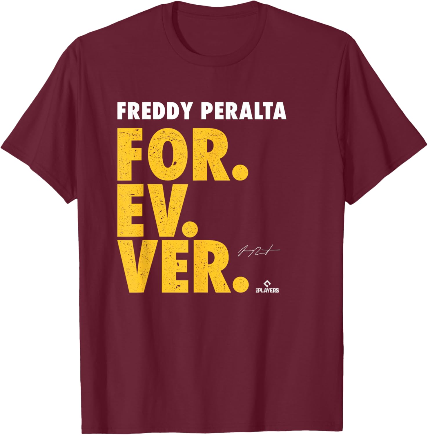 Forever Baseball Freddy Peralta Milwaukee Baseball MLBPA T-Shirt - T-Shirt | Maroon