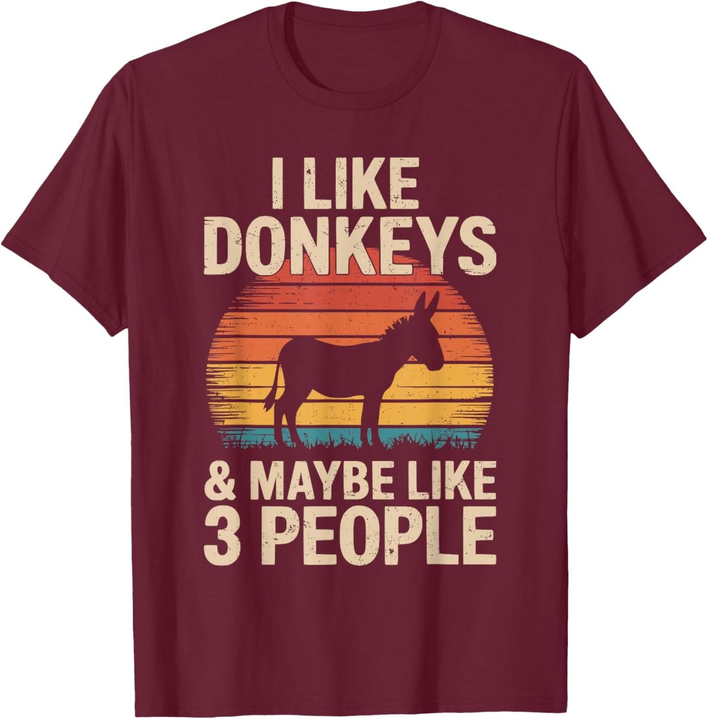 I Like Donkeys and Maybe Like 3 People Vintage Retro T-Shirt - T-Shirt | Maroon