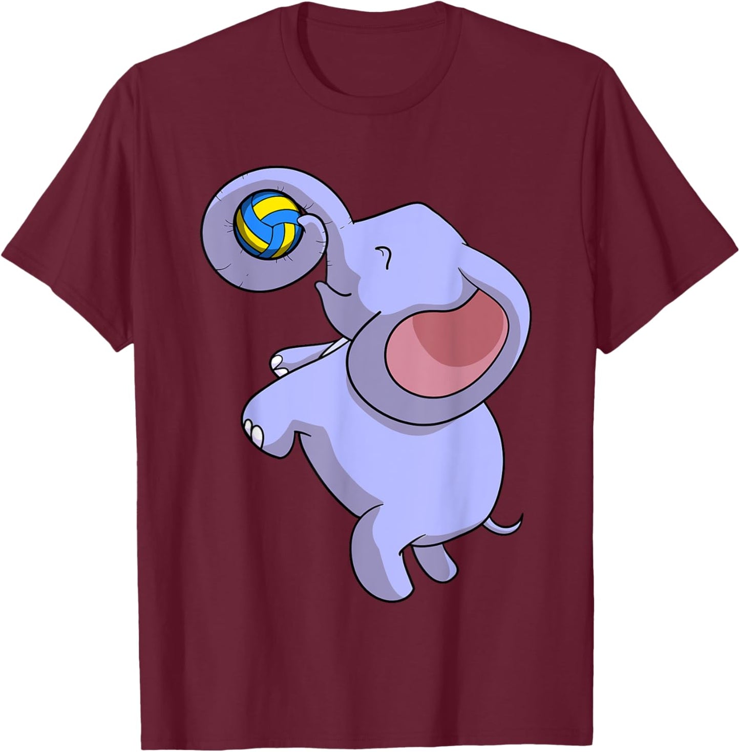 Funny Elephant Playing Volleyball Player Ball Game Outfit T-Shirt - T-Shirt | Maroon