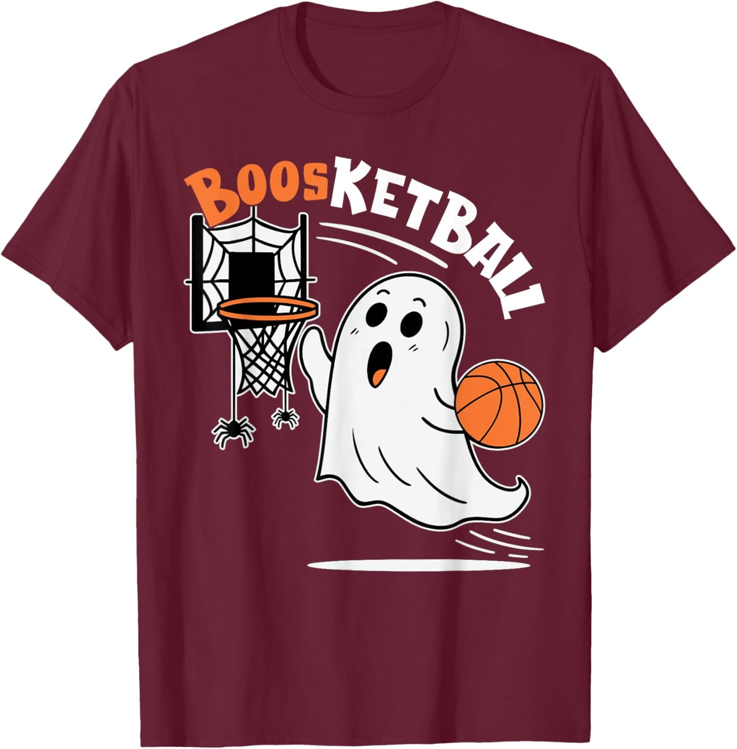 Halloween Ghost Playing Basketball Spooky Ghost Boosketball T-Shirt - T-Shirt | Maroon