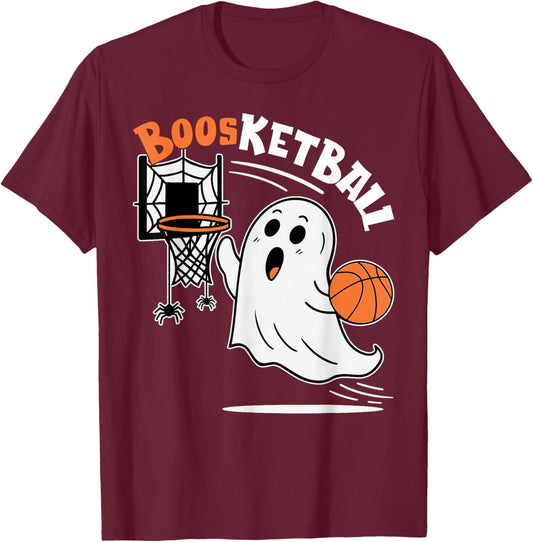 Halloween Ghost Playing Basketball Spooky Ghost Boosketball T-Shirt - T-Shirt | Maroon