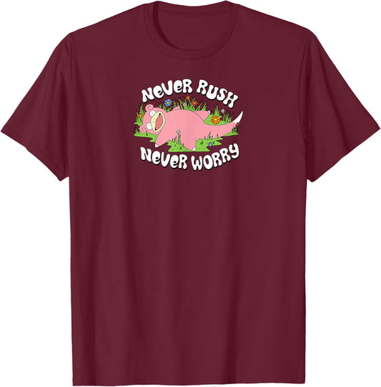 Pokémon - Slowpoke Never Rush Never Worry T-Shirt - T-Shirt | Maroon
