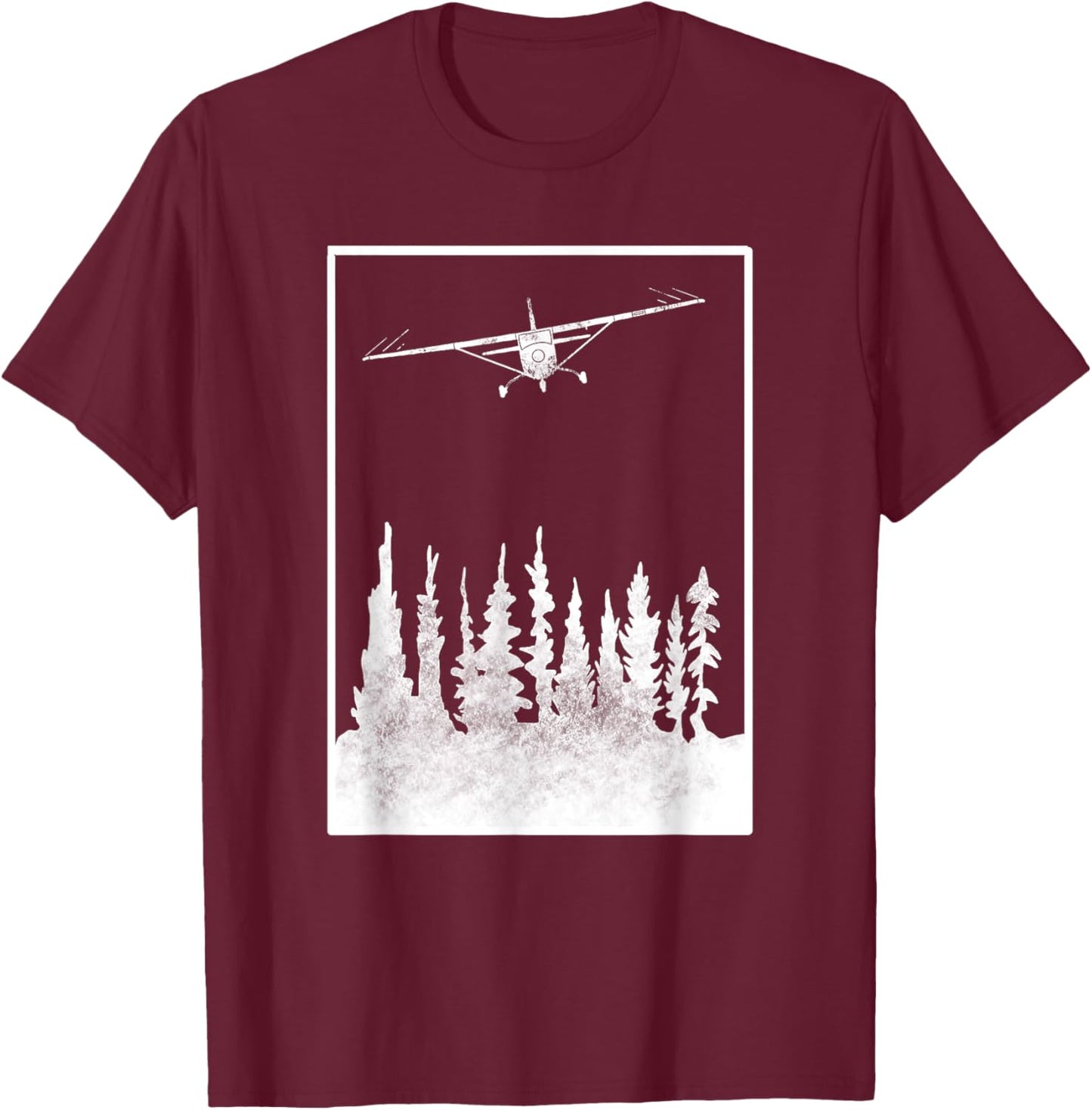 Airplane Graphic C172 over Trees - Pilot Present - Aviation T-Shirt - T-Shirt | Maroon