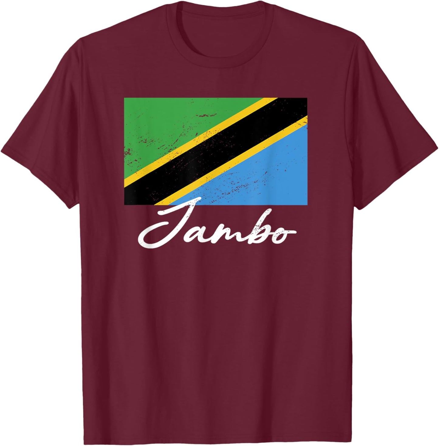 Jambo - Hello Swahili Tanzania Flag Tanzanian Roots T-Shirt - T-Shirt | Maroon