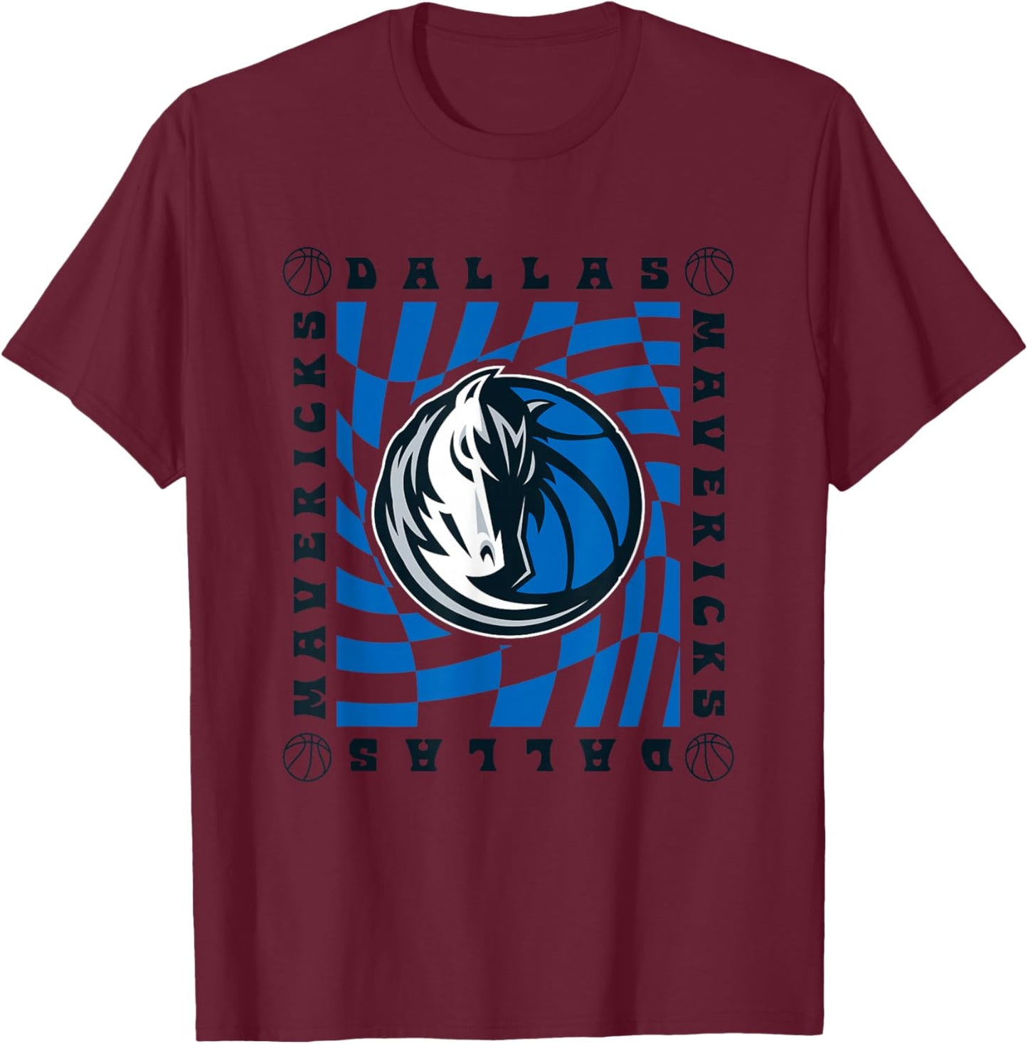 NBA Dallas Mavericks Retro Checkerboard Wave T-Shirt - T-Shirt | Maroon