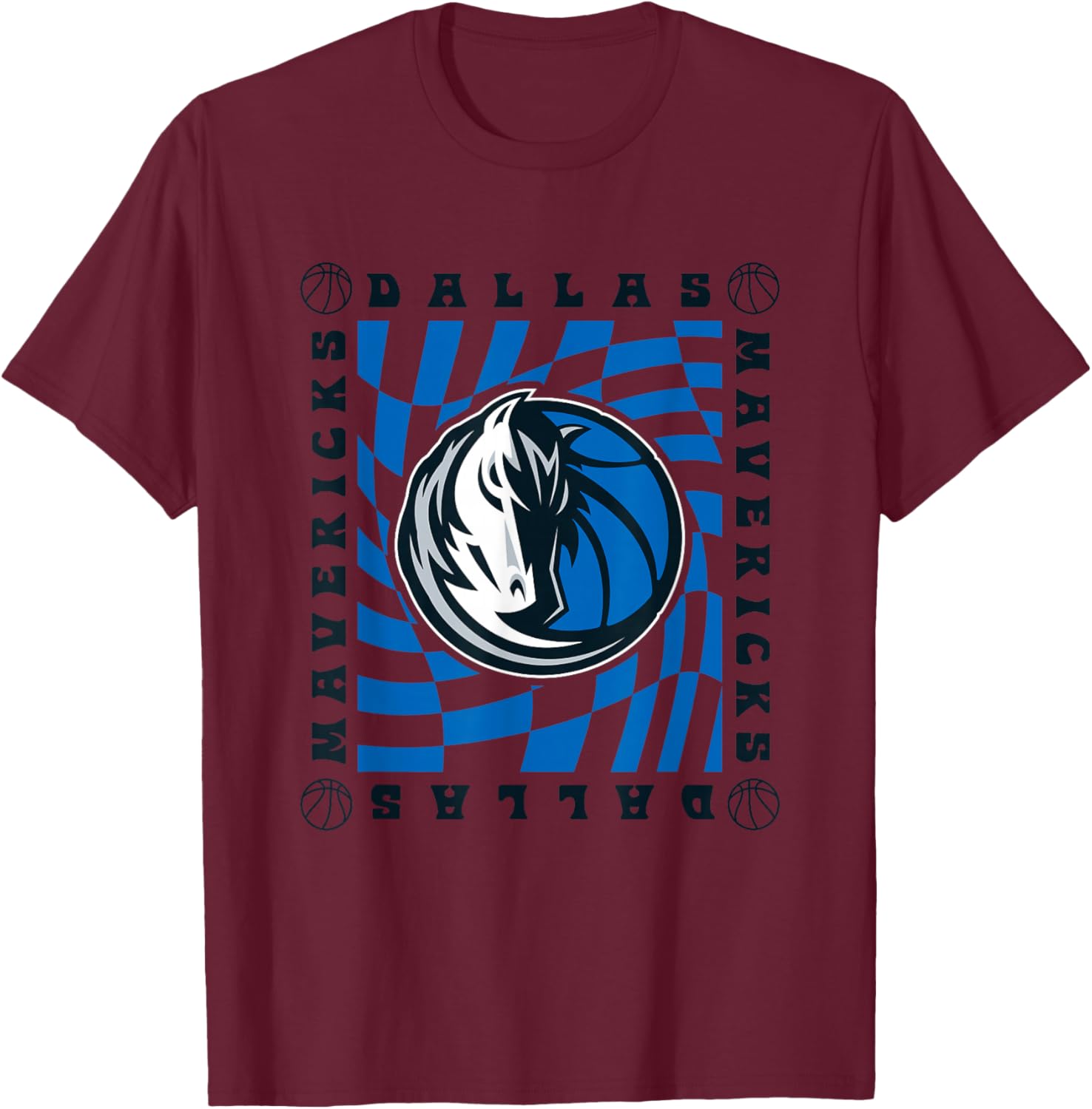 NBA Dallas Mavericks Retro Checkerboard Wave T-Shirt - T-Shirt | Maroon