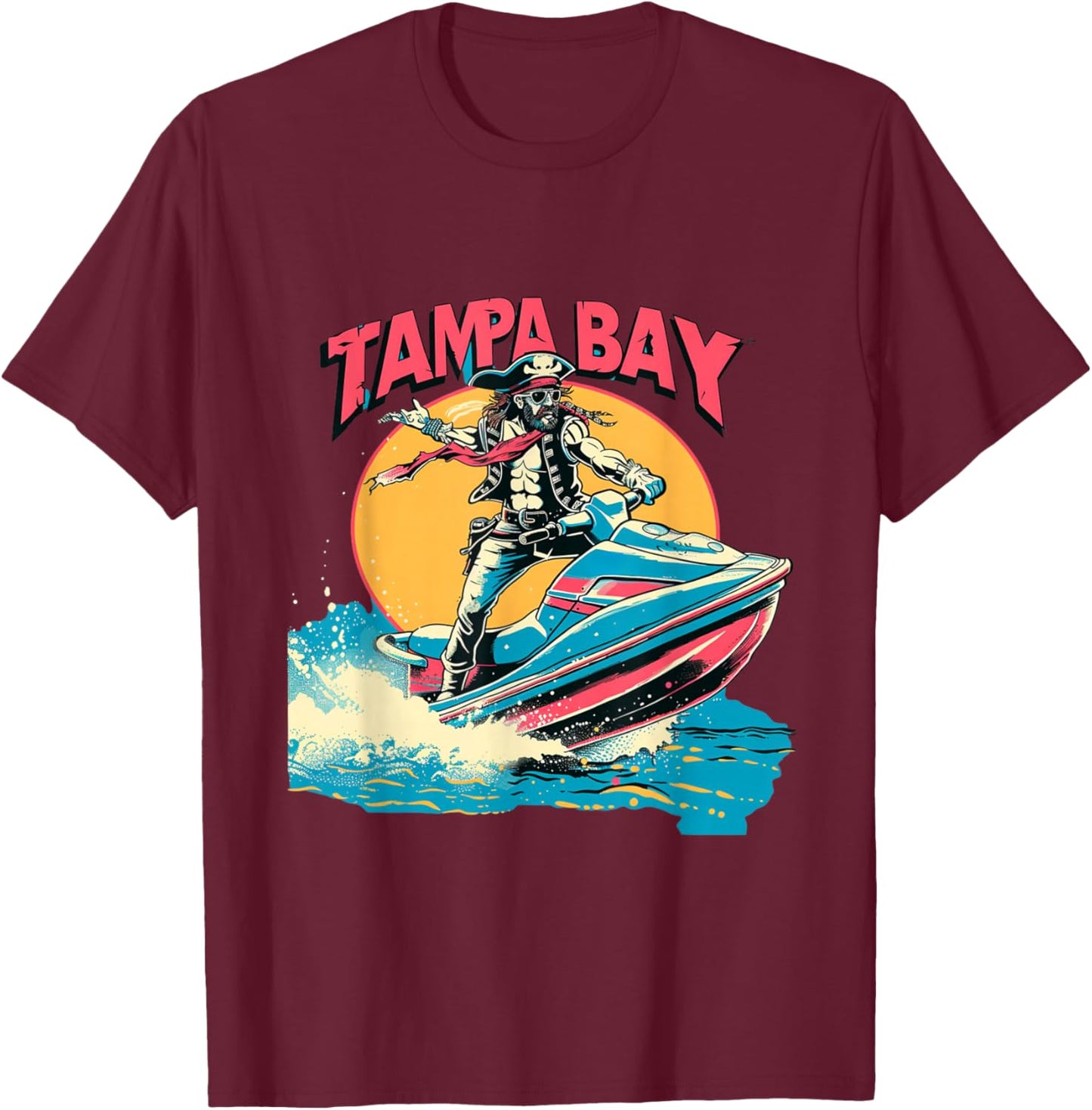 Tampa Bay Pirate Florida Jetski Boating Funny Gasparilla T-Shirt - T-Shirt | Maroon