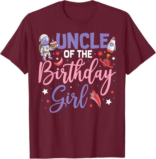 Two The Moon Uncle Of the Birthday Girl Astronaut Family T-Shirt - T-Shirt | Maroon