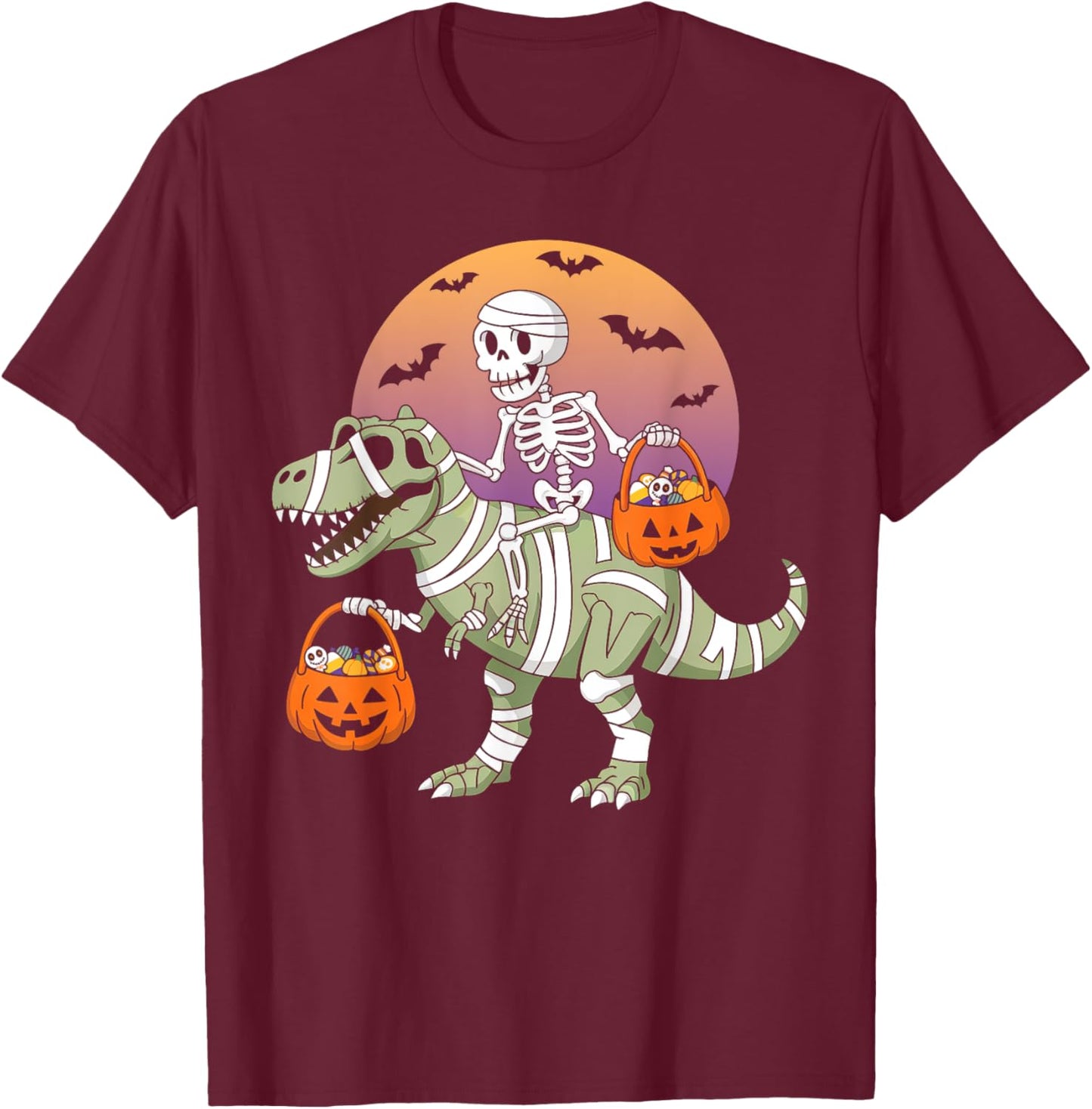 Funny Halloween Boys Kids Toddlers Dinosaur T-rex Skeleton T-Shirt - T-Shirt | Maroon