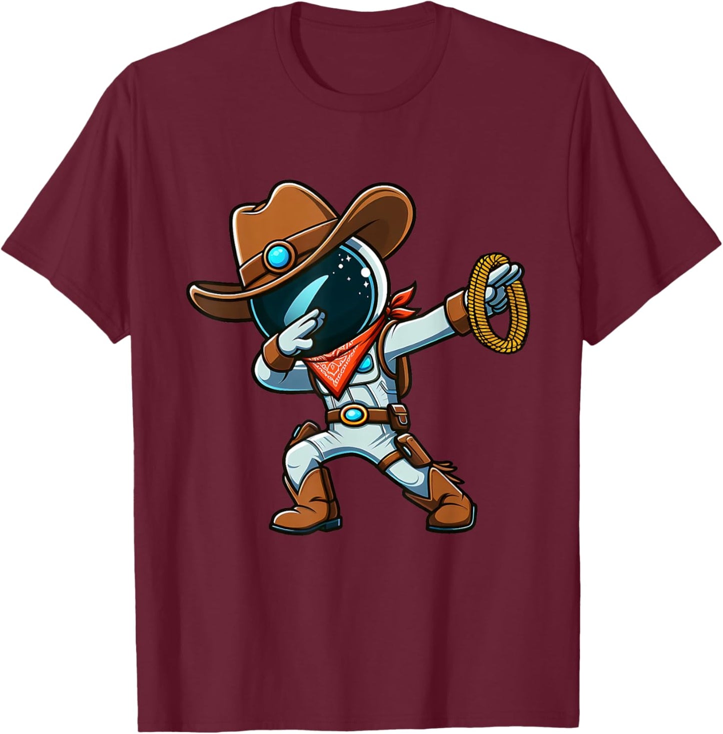 Dabbing Boys Astronaut Cowboy Space Halloween T-Shirt - T-Shirt | Maroon