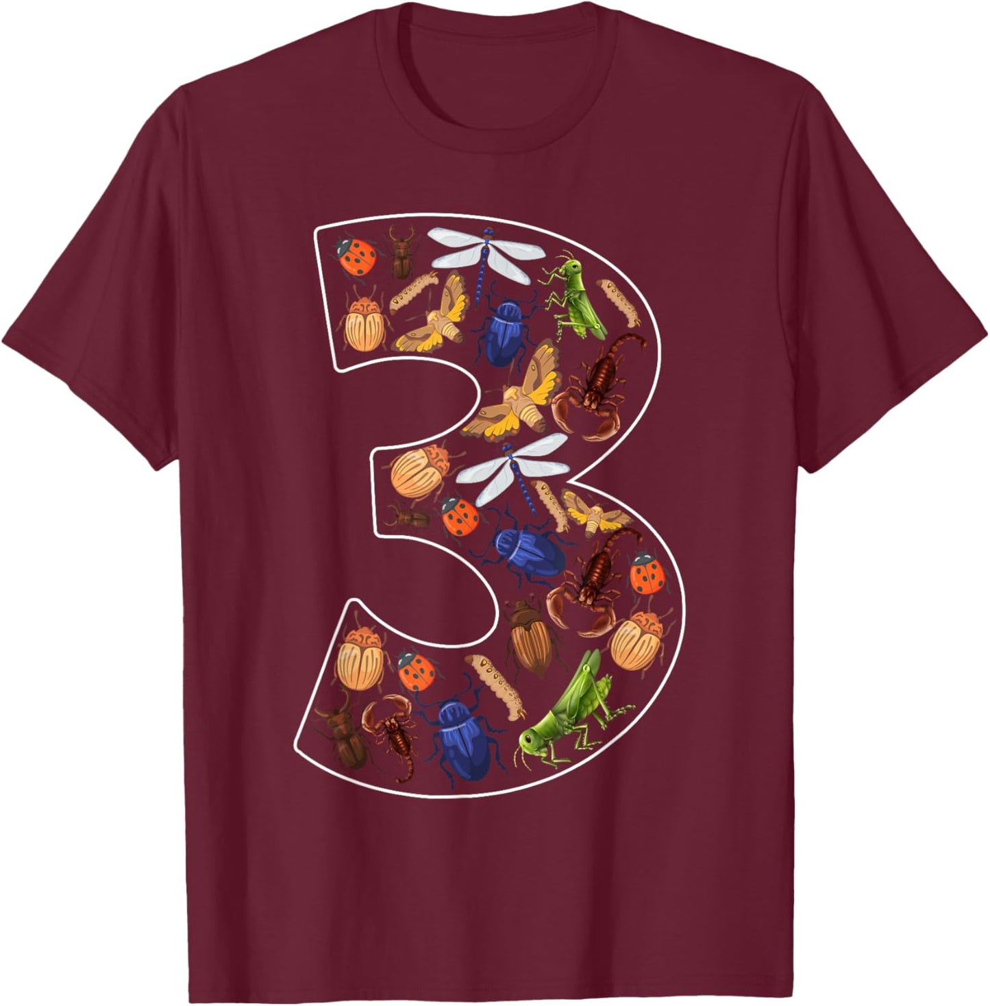 Toddler 3rd Birthday Bugs Insects Beetles Kids 3 Year Old T-Shirt - T-Shirt | Maroon