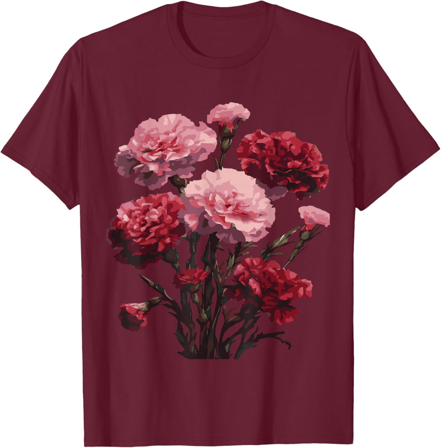 Carnation Flowers Perfect Pinks Botanical Design T-Shirt - T-Shirt | Maroon