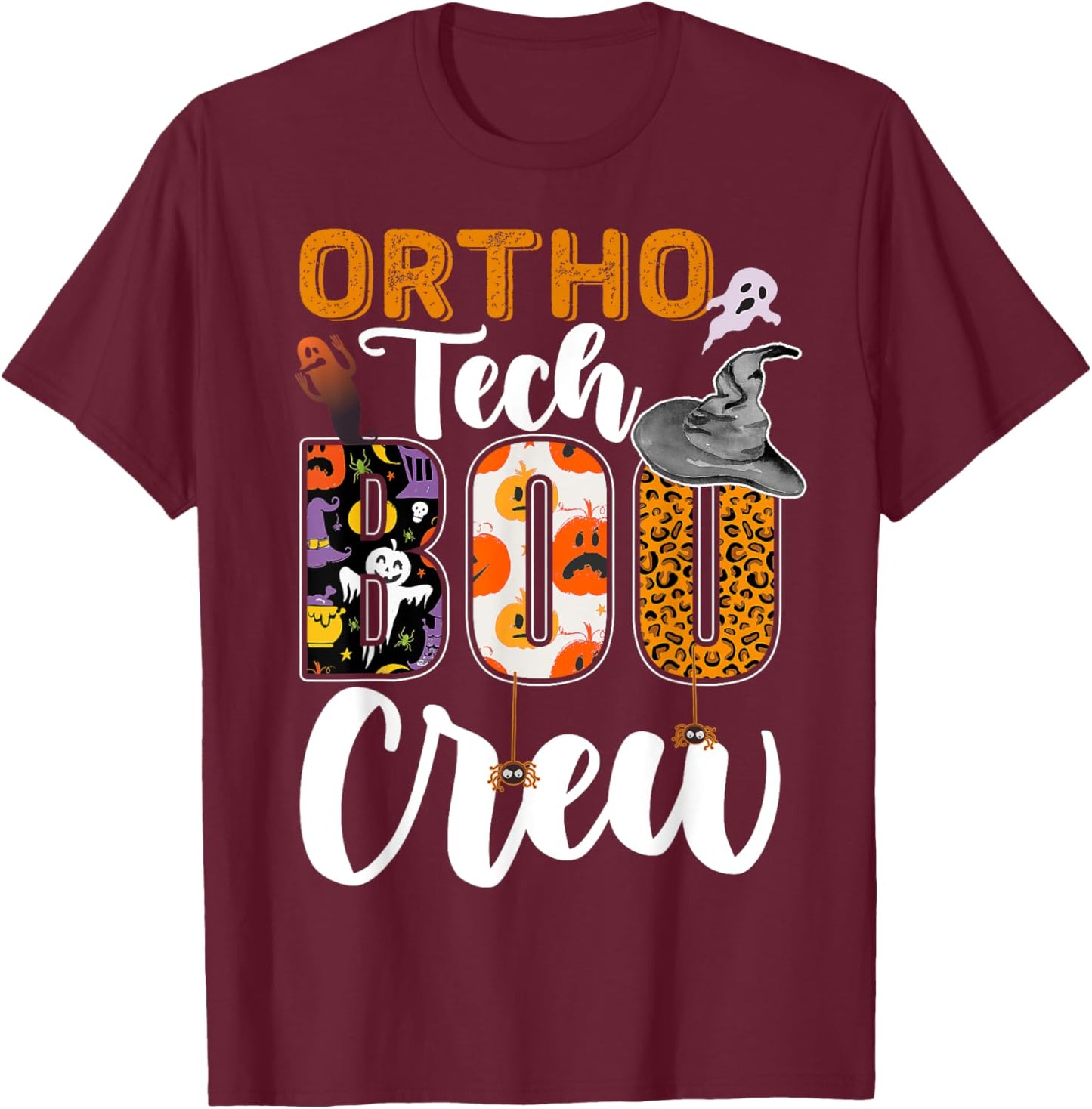 Ortho Tech Boo Crew Halloween Matching Orthopedic Technician T-Shirt - T-Shirt | Maroon
