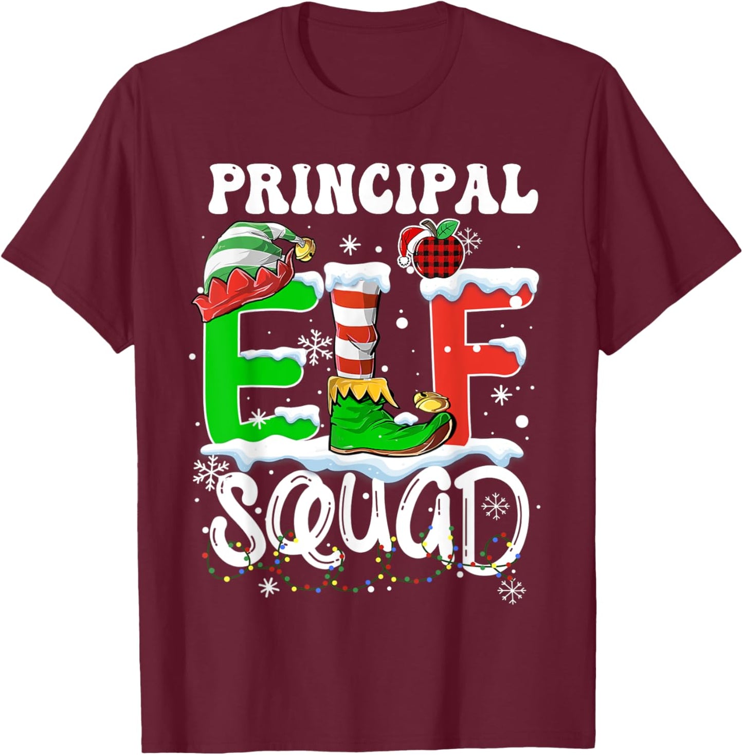 Principal ELF Squad Funny Christmas ELF Kids Teacher Group T-Shirt - T-Shirt | Maroon