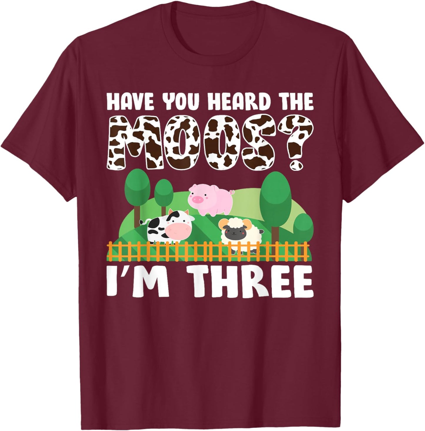 3rd Birthday 3 Year Old Farm Theme Animals Birthday Party T-Shirt - T-Shirt | Maroon