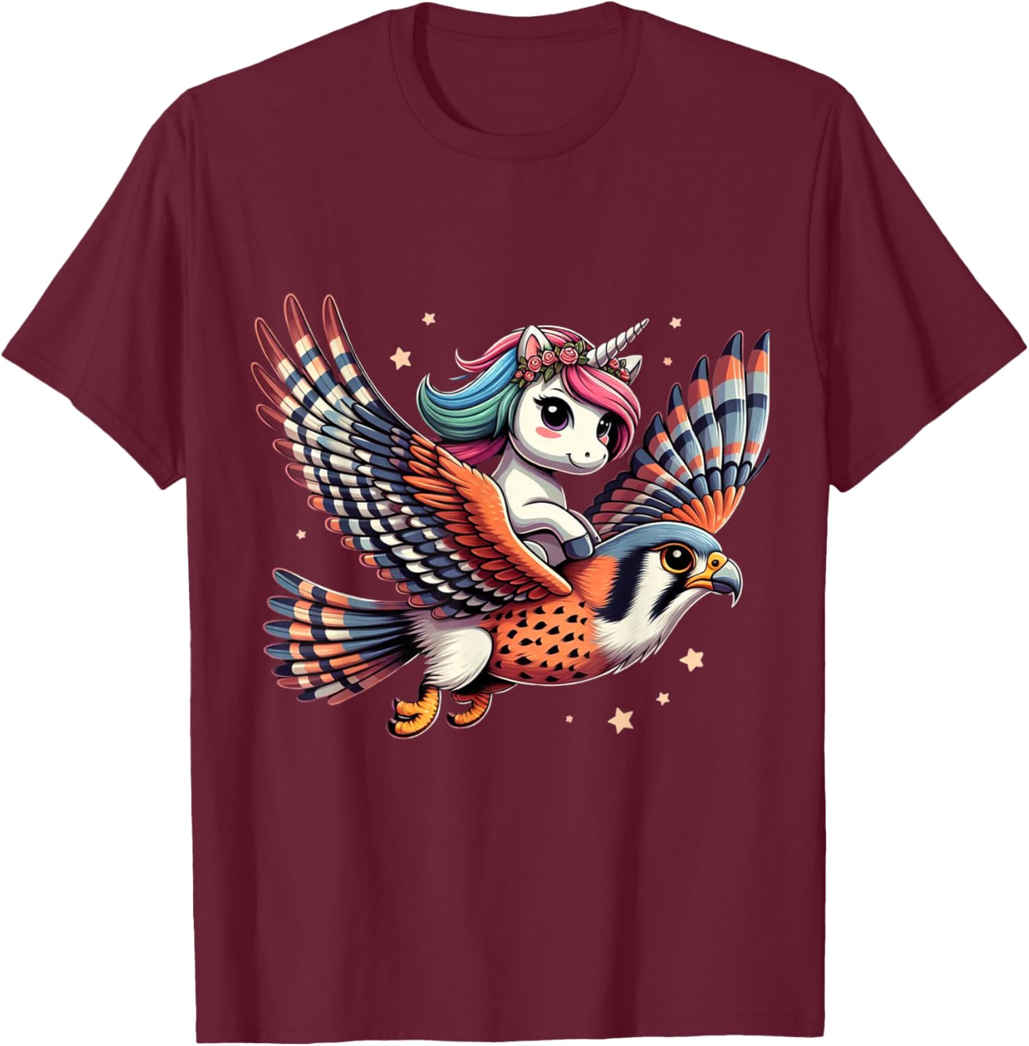 Unicorn Riding American kestrel Boys Girls Men Women Bird T-Shirt - T-Shirt | Maroon