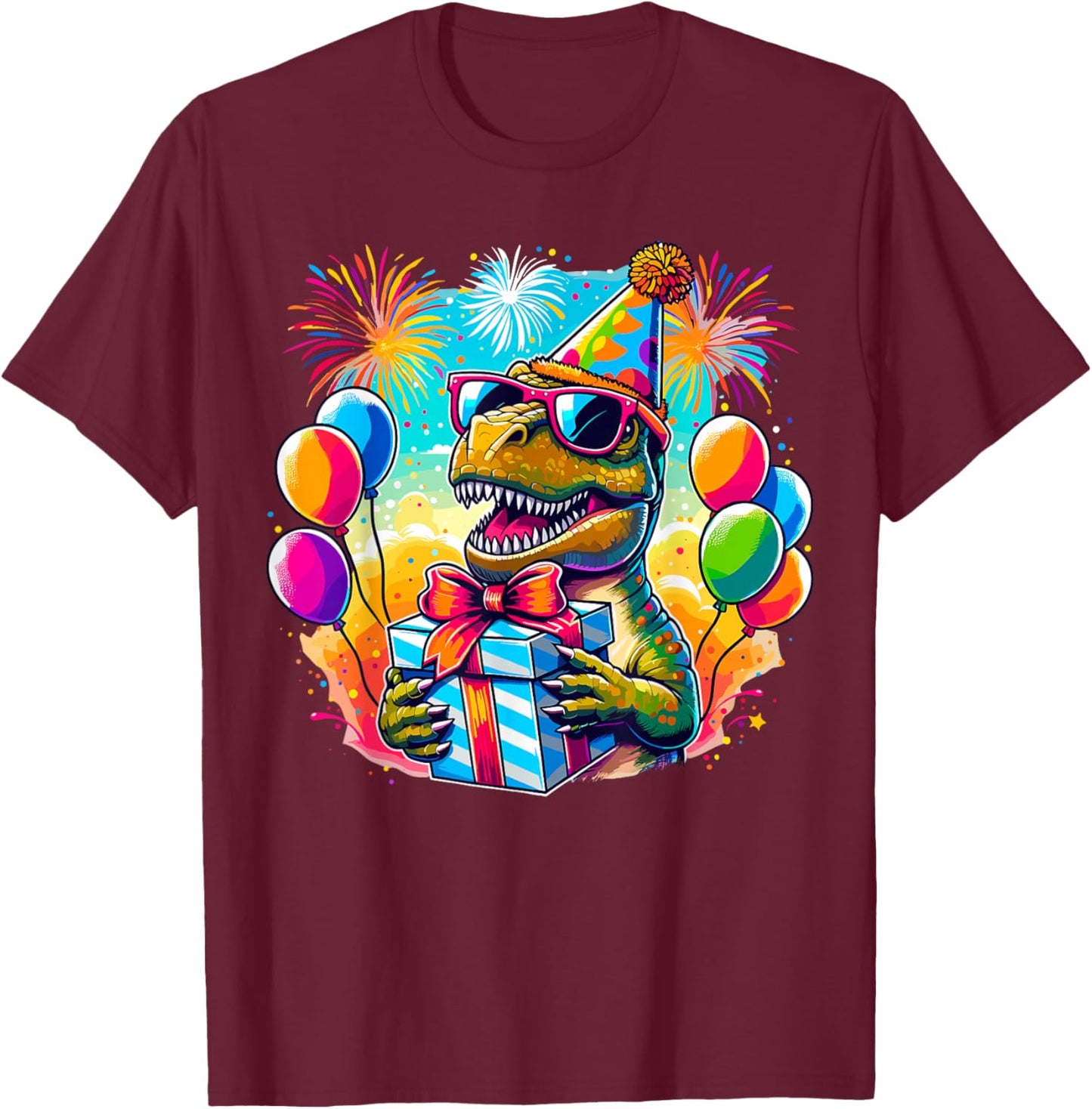 Dinosaur Birthday T-Rex Party T-Shirt - T-Shirt | Maroon