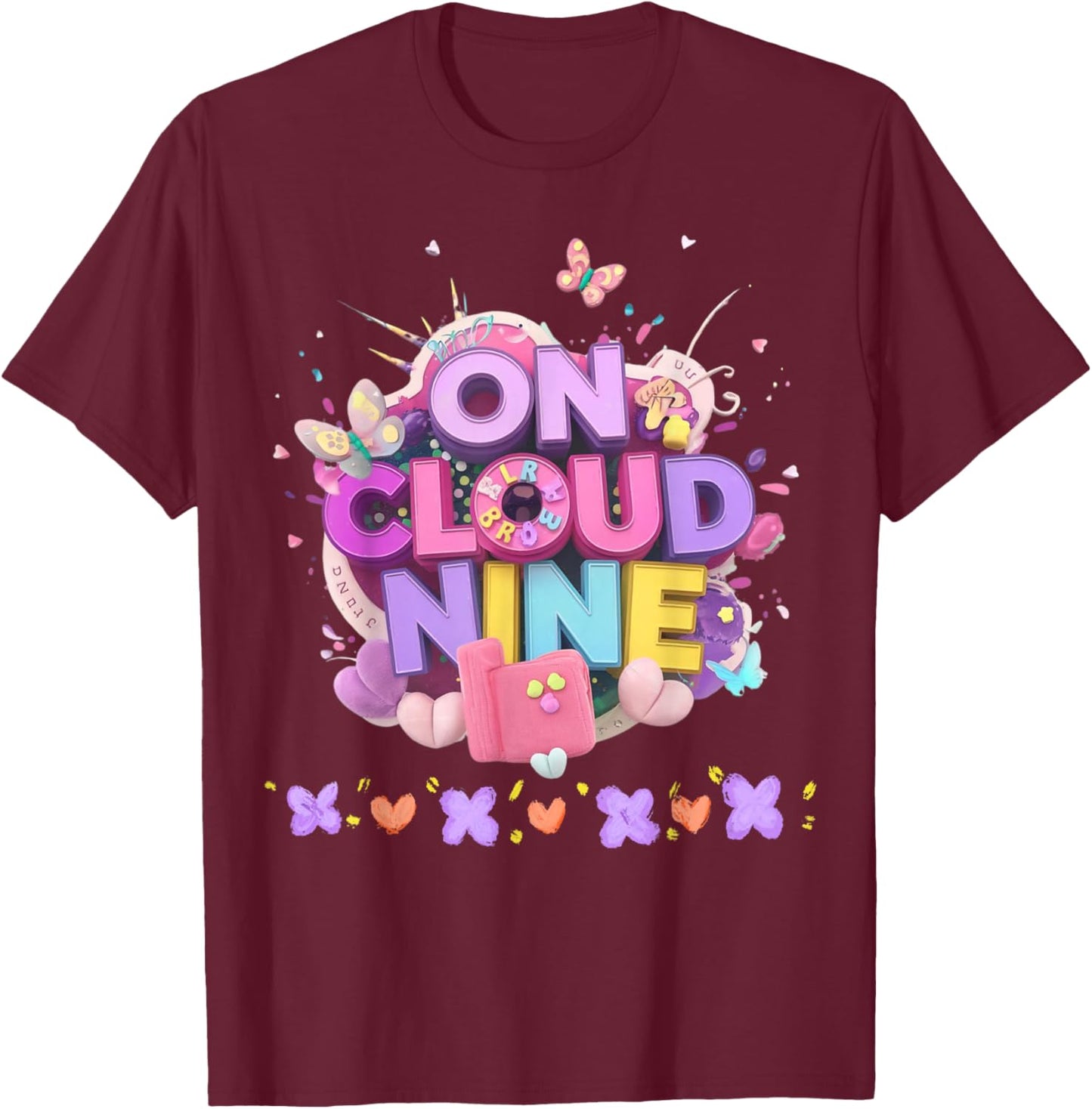 Happy 9th Lovely Birthday On Cloud Nine Pastel 9 Years Old T-Shirt - T-Shirt | Maroon