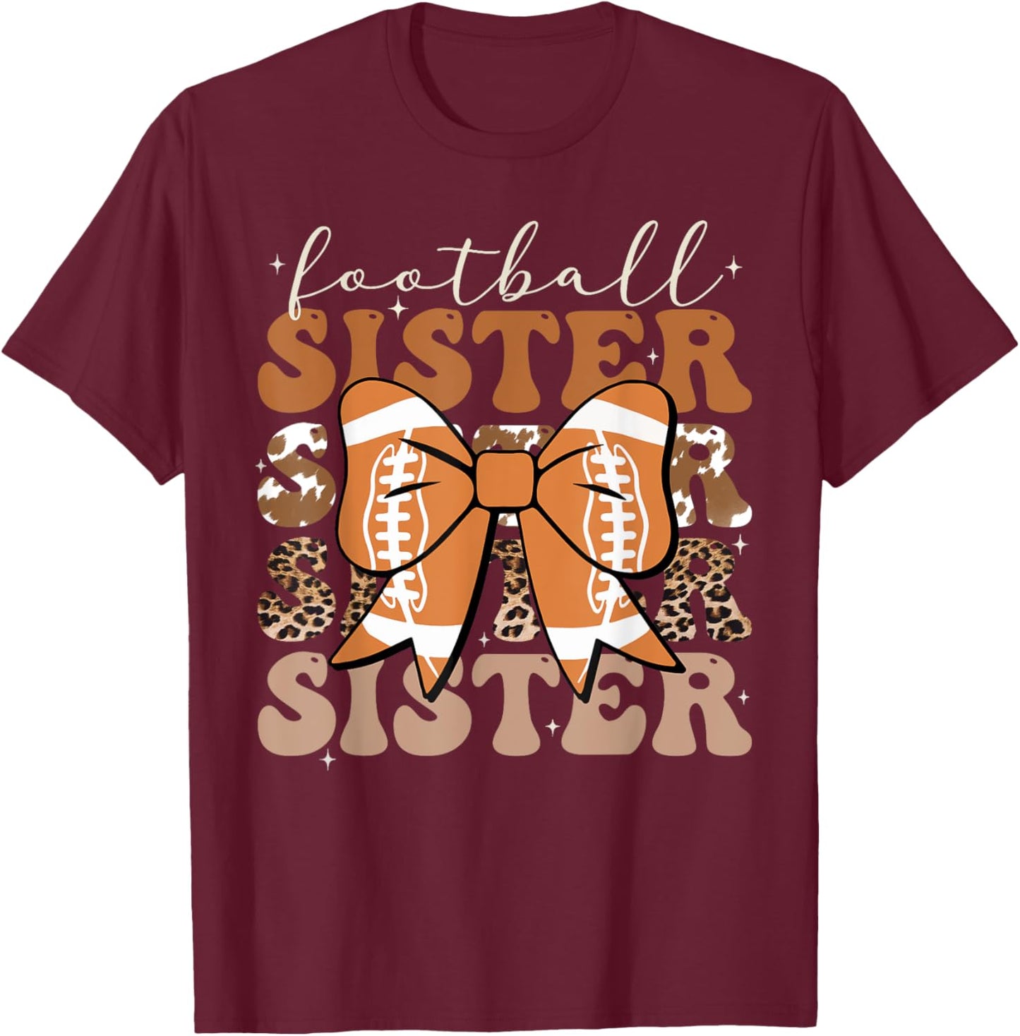 Football Sister Shirt Vintage Football Sis Coquette Bow T-Shirt - T-Shirt | Maroon